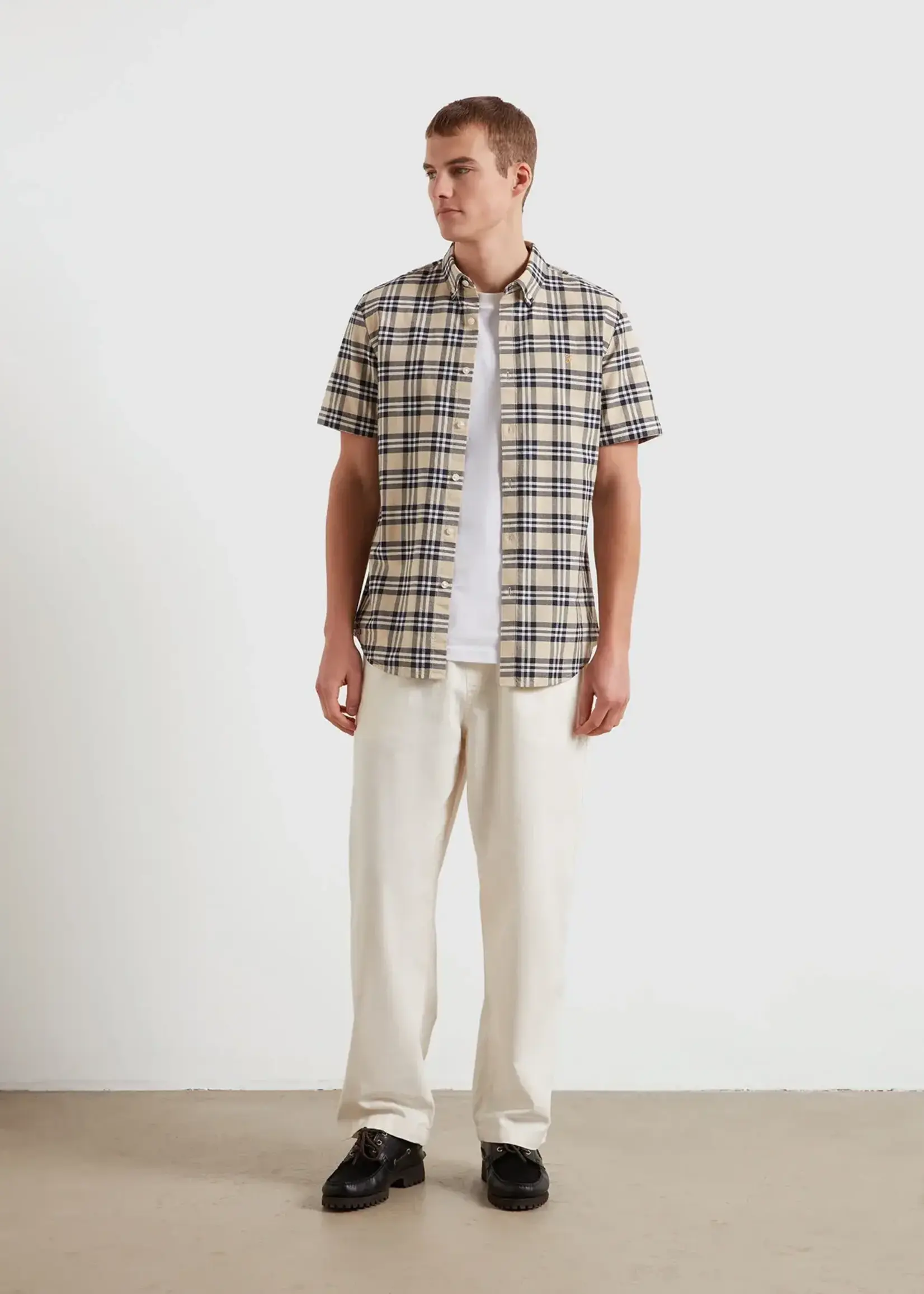 FARAH FARAH BREWER SS CHECK SHIRT BIRCH GREY