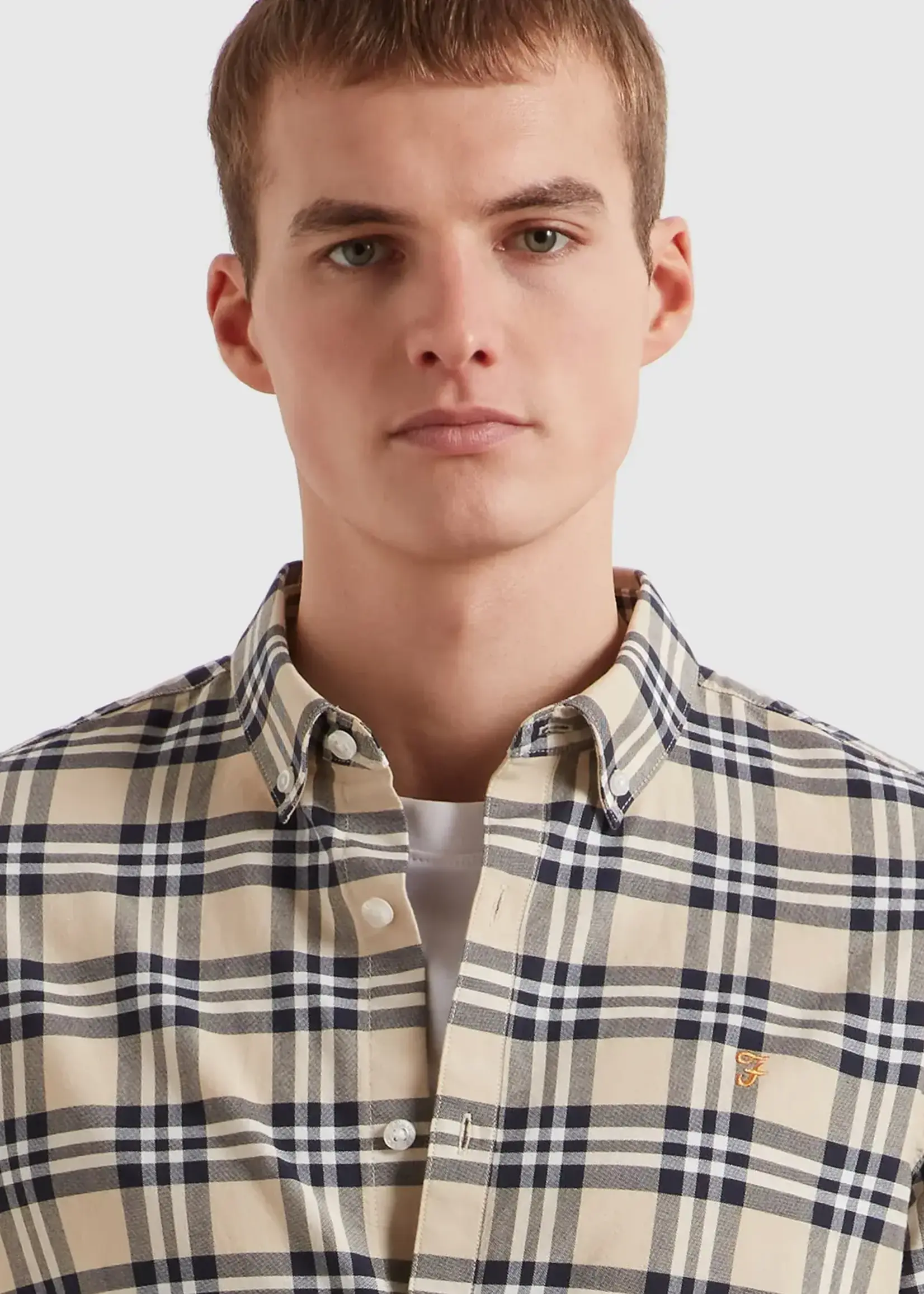 FARAH FARAH BREWER SS CHECK SHIRT BIRCH GREY
