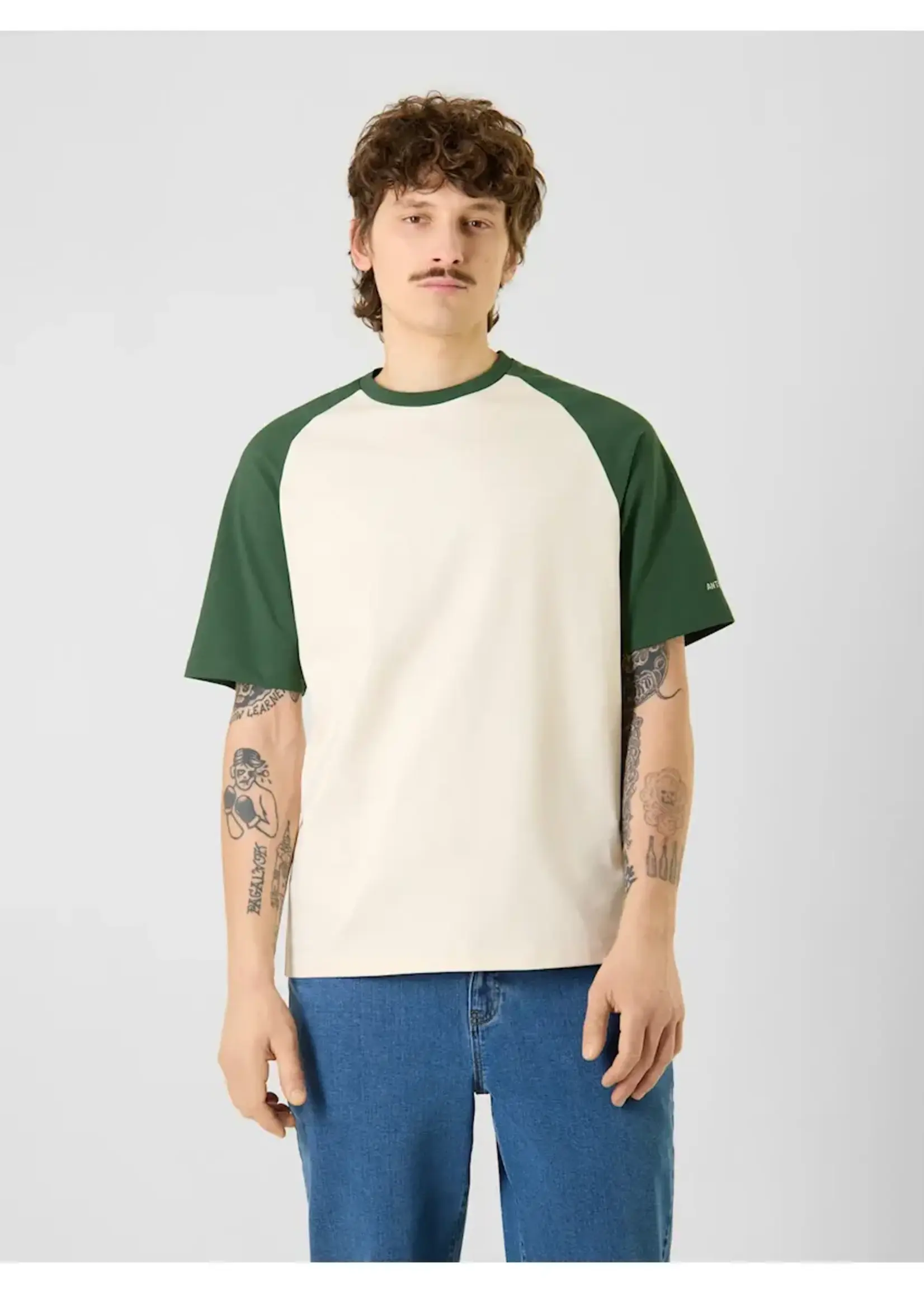 ANTWRP ANTWRP BI COLOUR RAGLAN T SHIRT ECRU GREEN