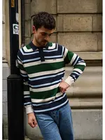 ANTWRP ANTWRP STRIPED KNITTED LS POLO RAGLAN INK BLUE GREEN