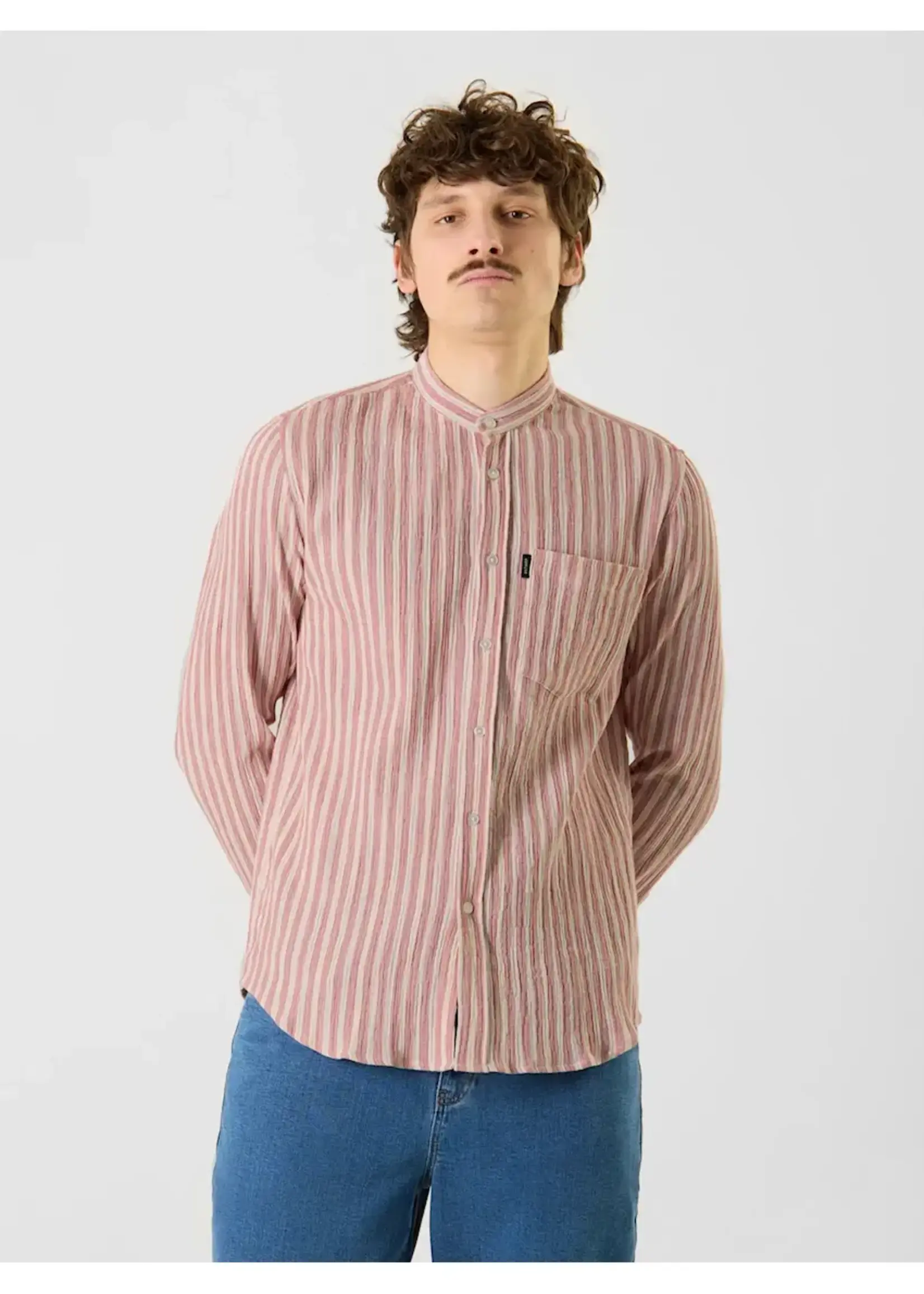 ANTWRP ANTWRP STRIPES LS SHIRT MANDARIN COLLAR SYRAH