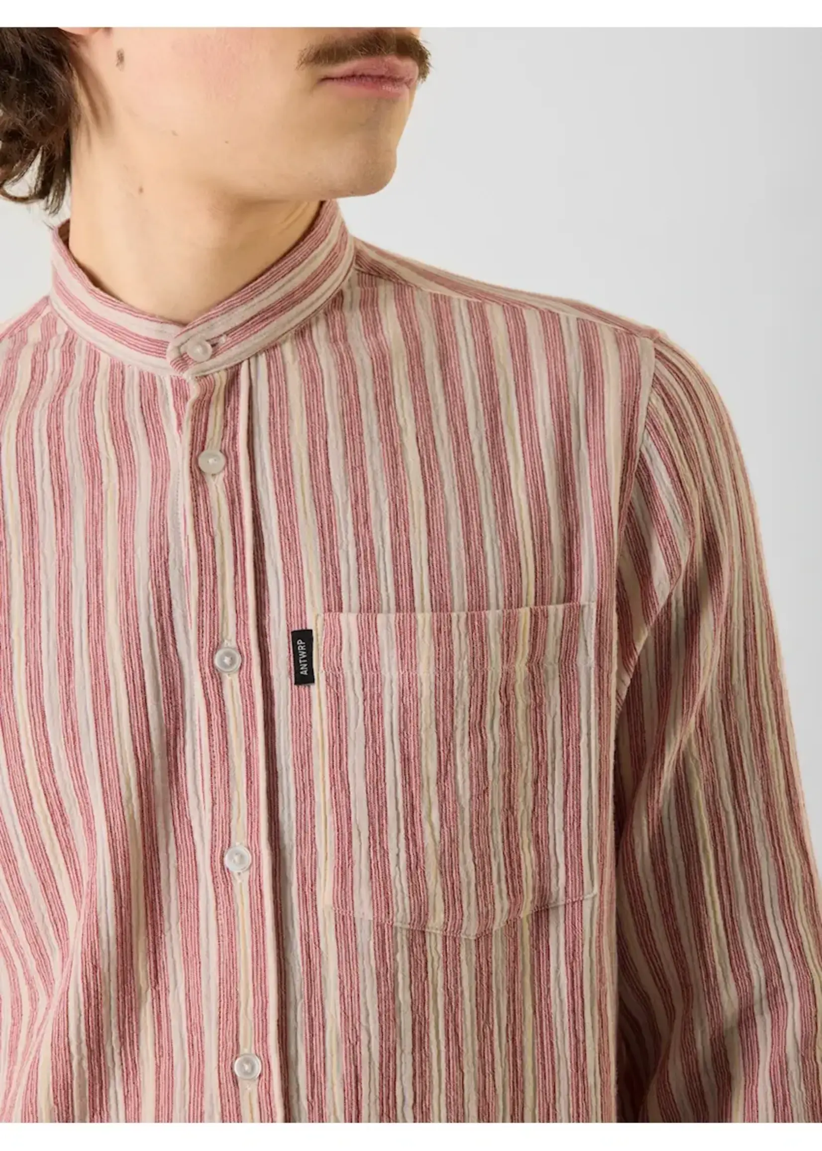 ANTWRP ANTWRP STRIPES LS SHIRT MANDARIN COLLAR SYRAH