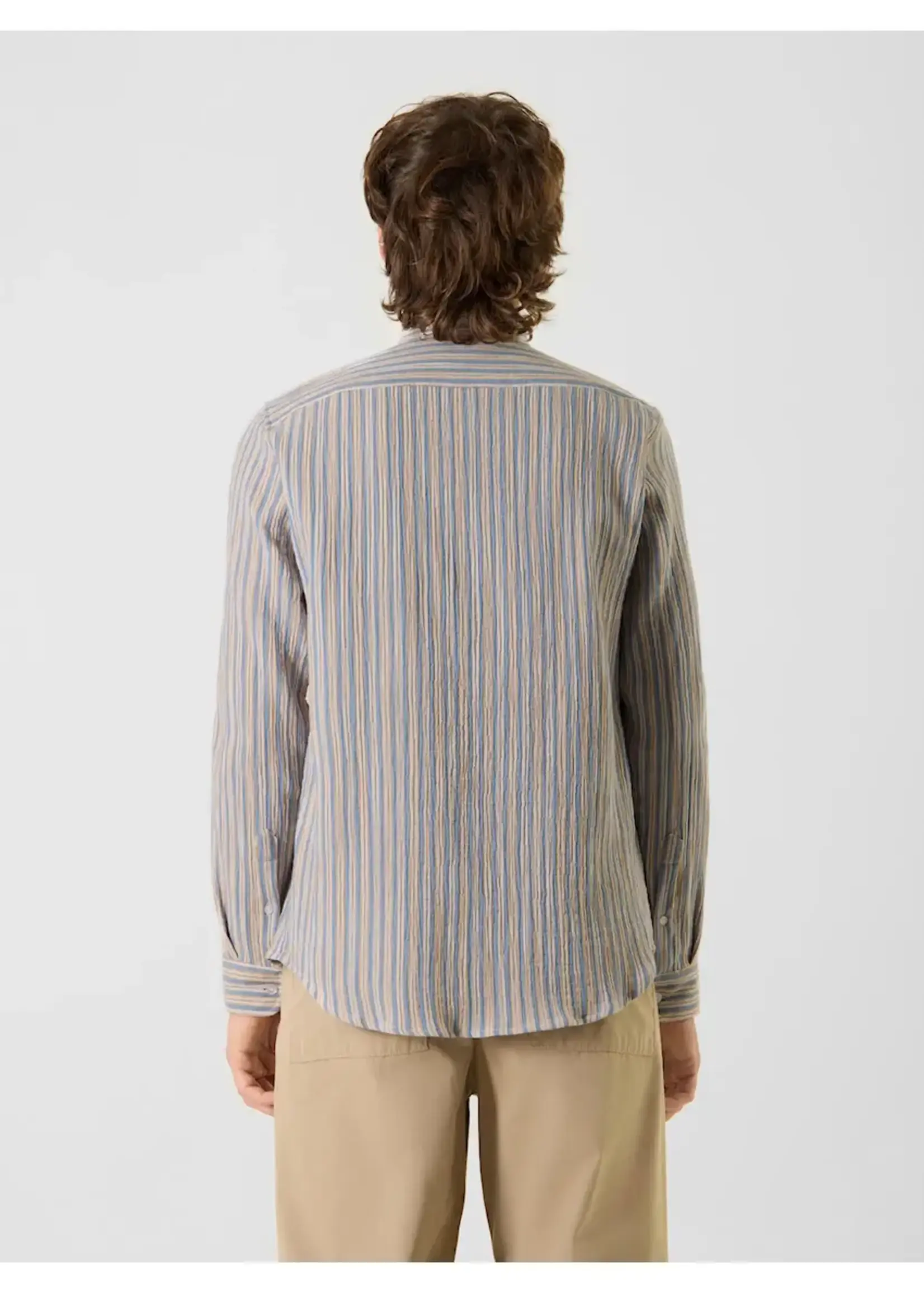 ANTWRP ANTWRP STRIPES LS SHIRT MANDARIN COLLAR PACIFIC BLUE