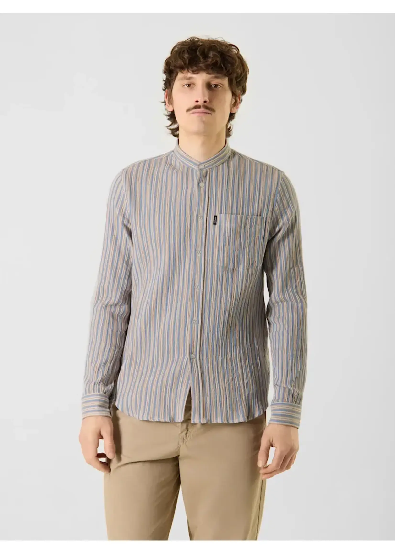 ANTWRP ANTWRP STRIPES LS SHIRT MANDARIN COLLAR PACIFIC BLUE