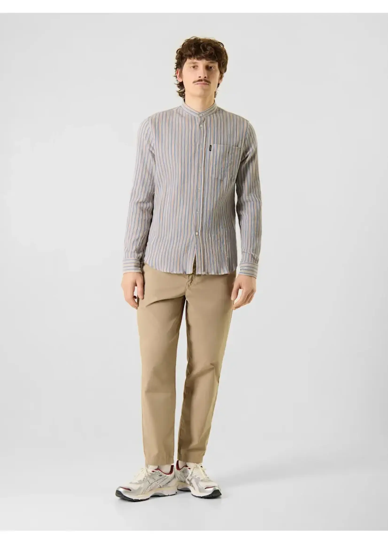 ANTWRP ANTWRP STRIPES LS SHIRT MANDARIN COLLAR PACIFIC BLUE