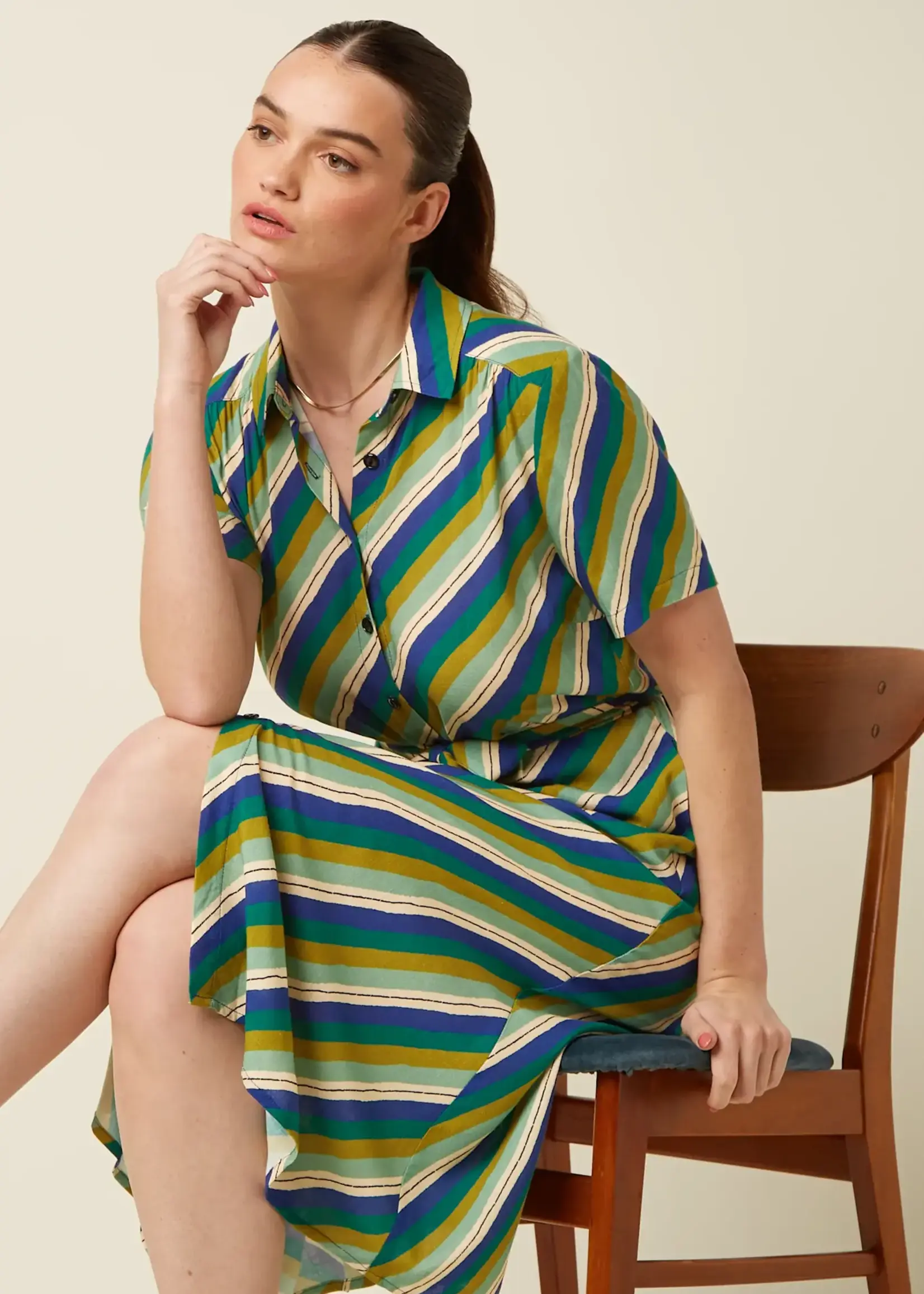 KING LOUIE KING LOUIE OLIVE MIDI DRESS CLIFF MAZARINE