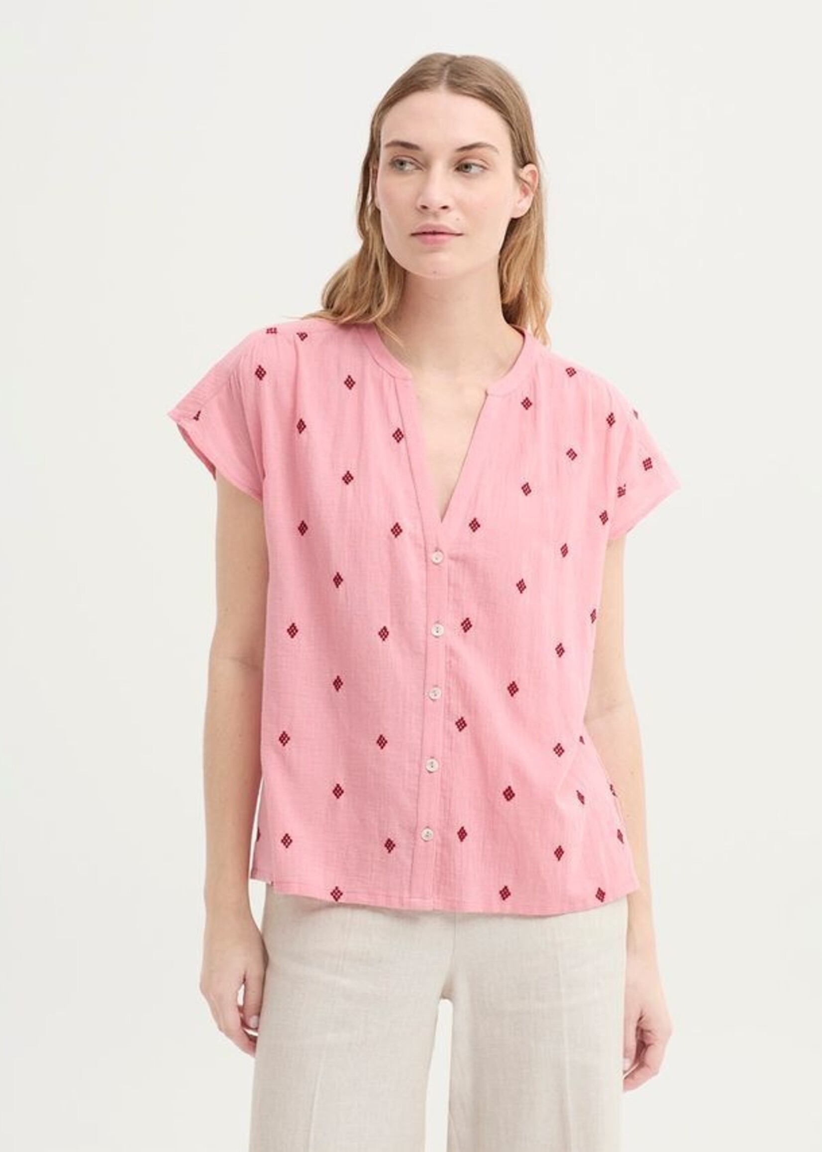 NICE THINGS NICE THINGS  DIAMOND EMBROIDED BLOUSE PINK