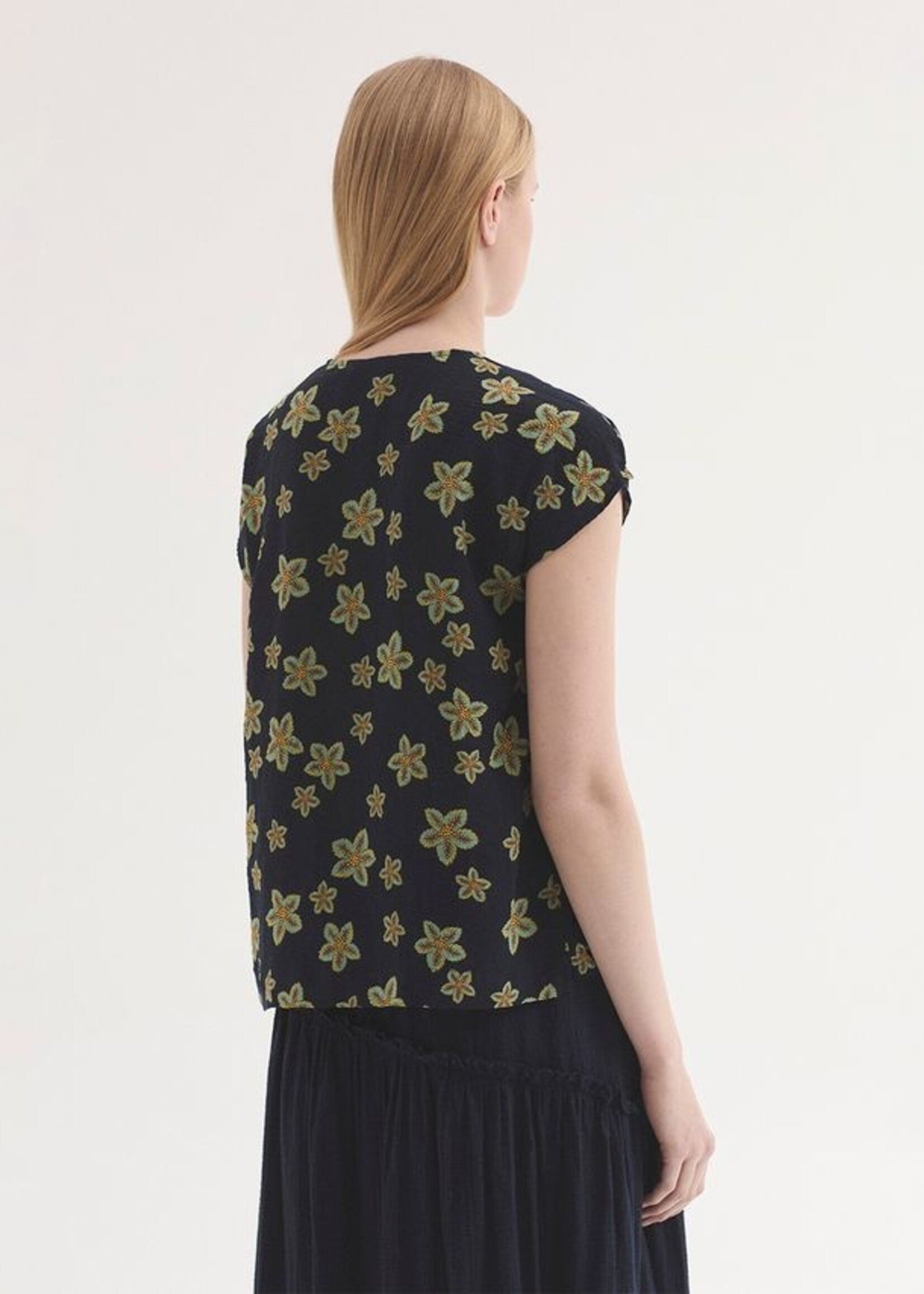 NICE THINGS NICE THINGS STAR FLOWERS PRINT TOP NAVY