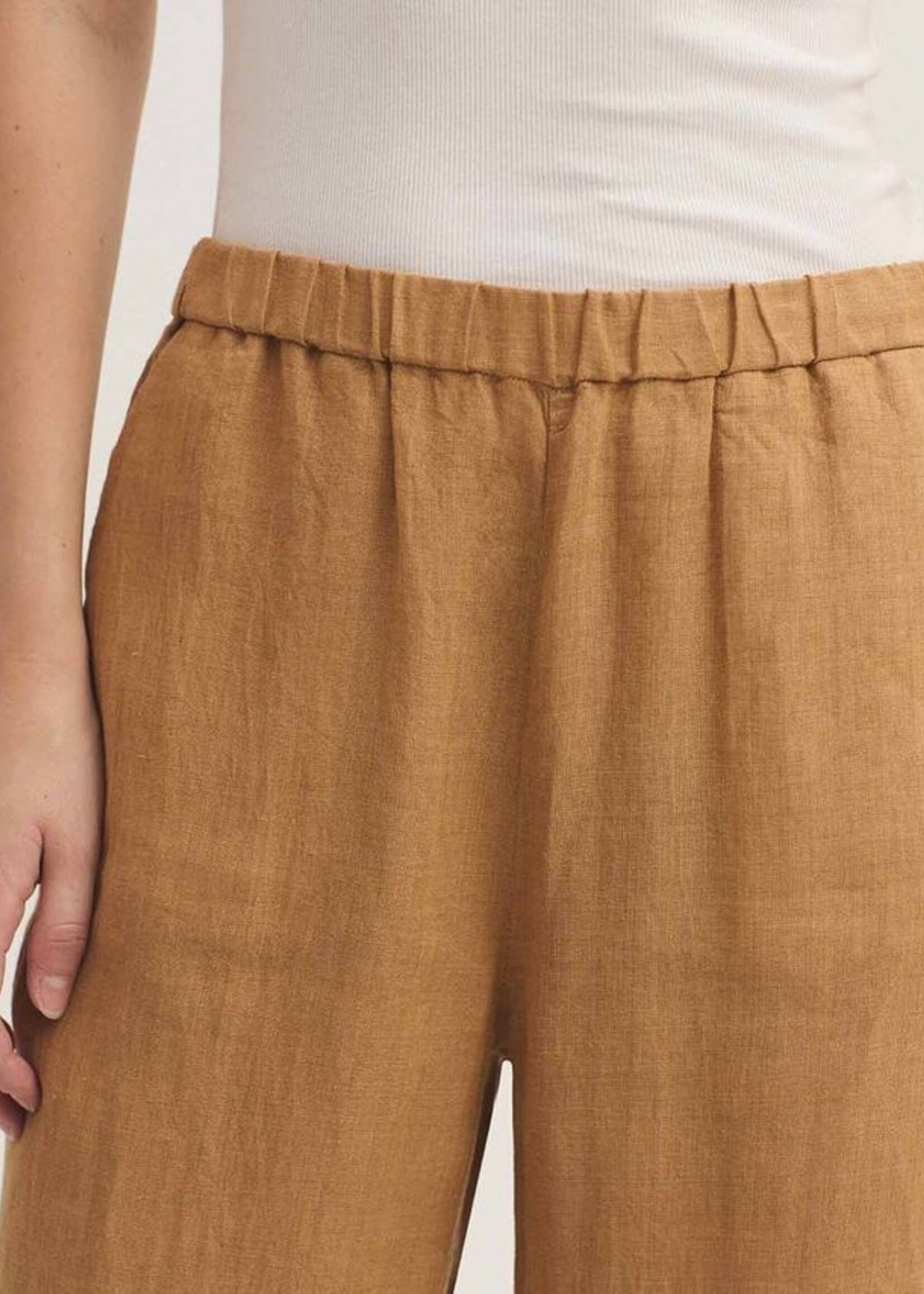 NICE THINGS NICE THINGS ELASTIC WAIST 100% LINEN TROUSER OCHRE