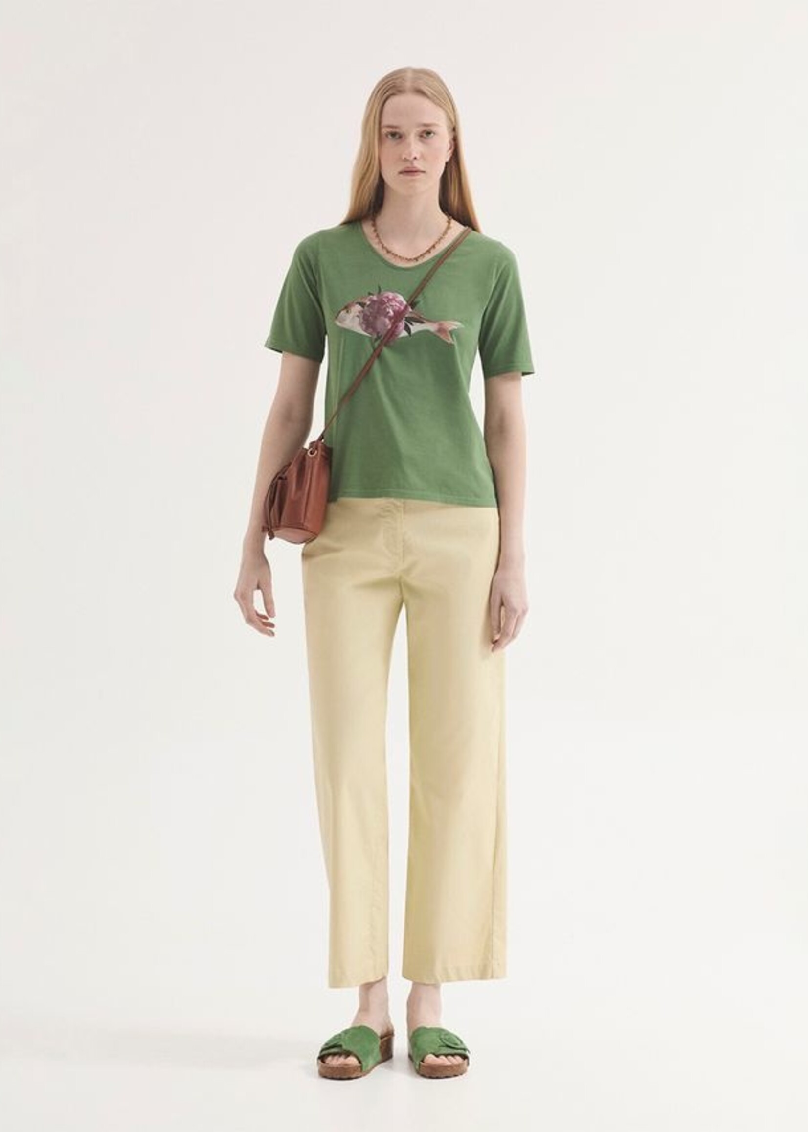 NICE THINGS NICE THINGS PEONIA FISH COTTON T SHIRT KHAKI