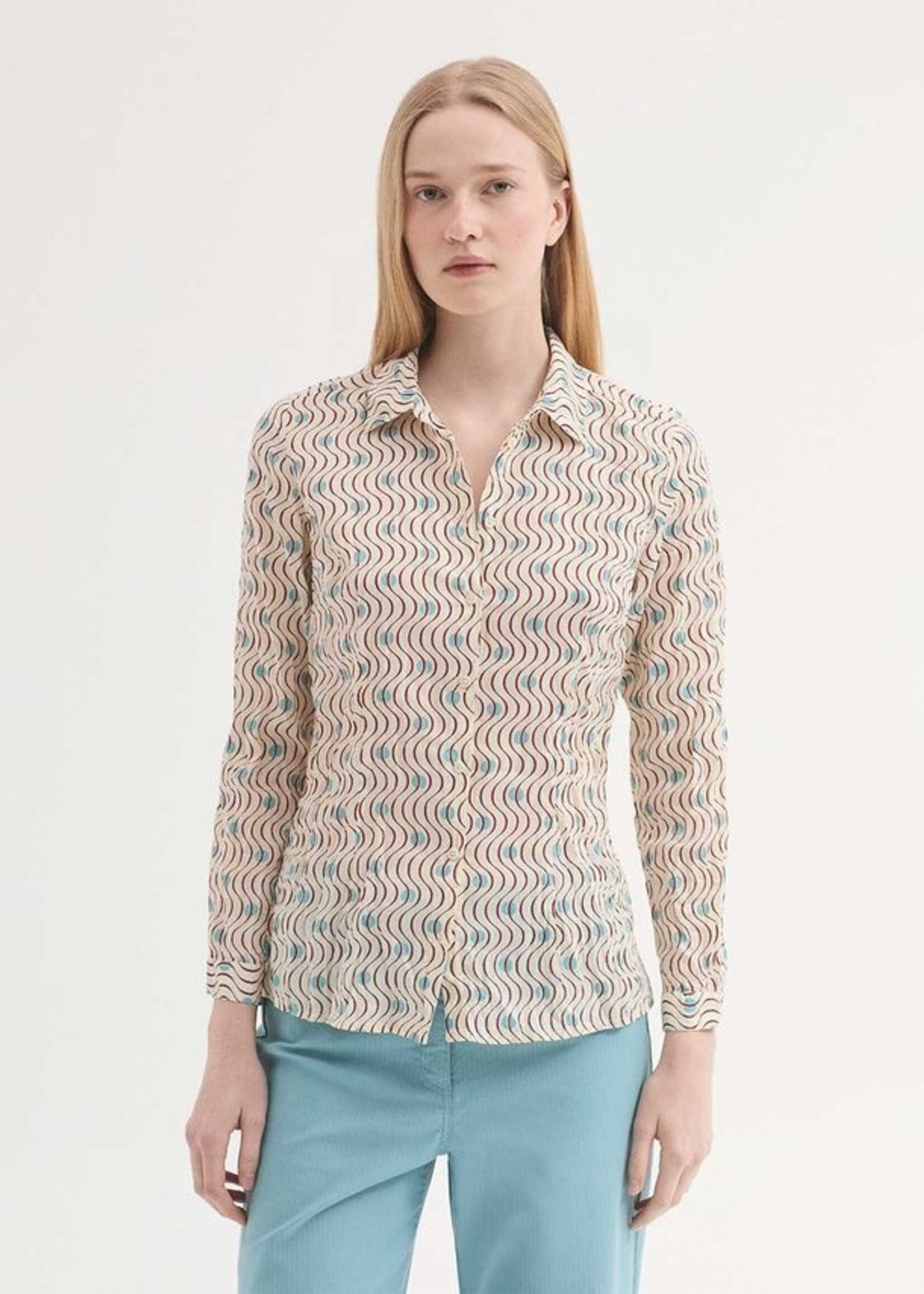 NICE THINGS NICE THINGS HELLENIC WAVES PRINT BLOUSE ECRU