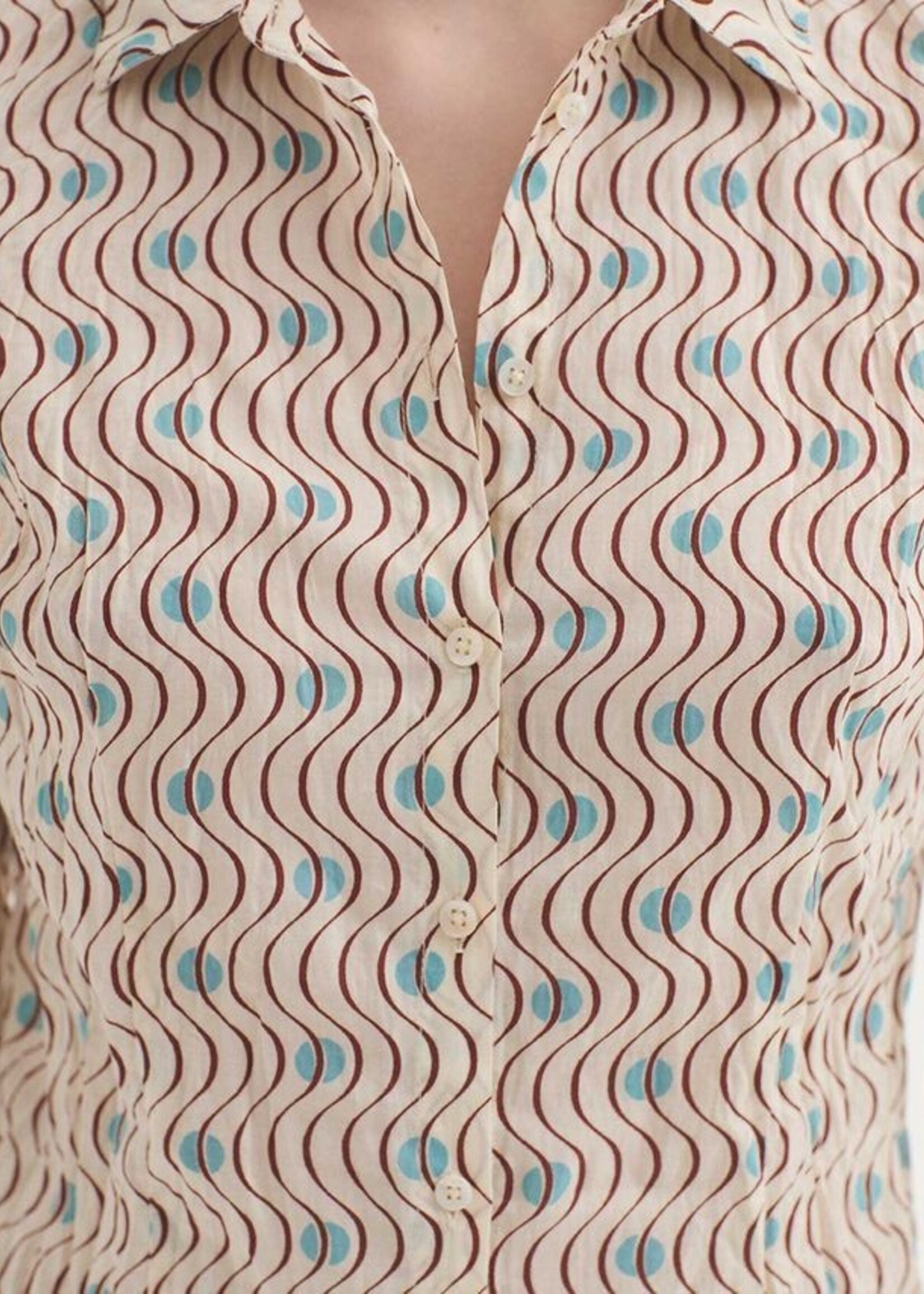 NICE THINGS NICE THINGS HELLENIC WAVES PRINT BLOUSE ECRU