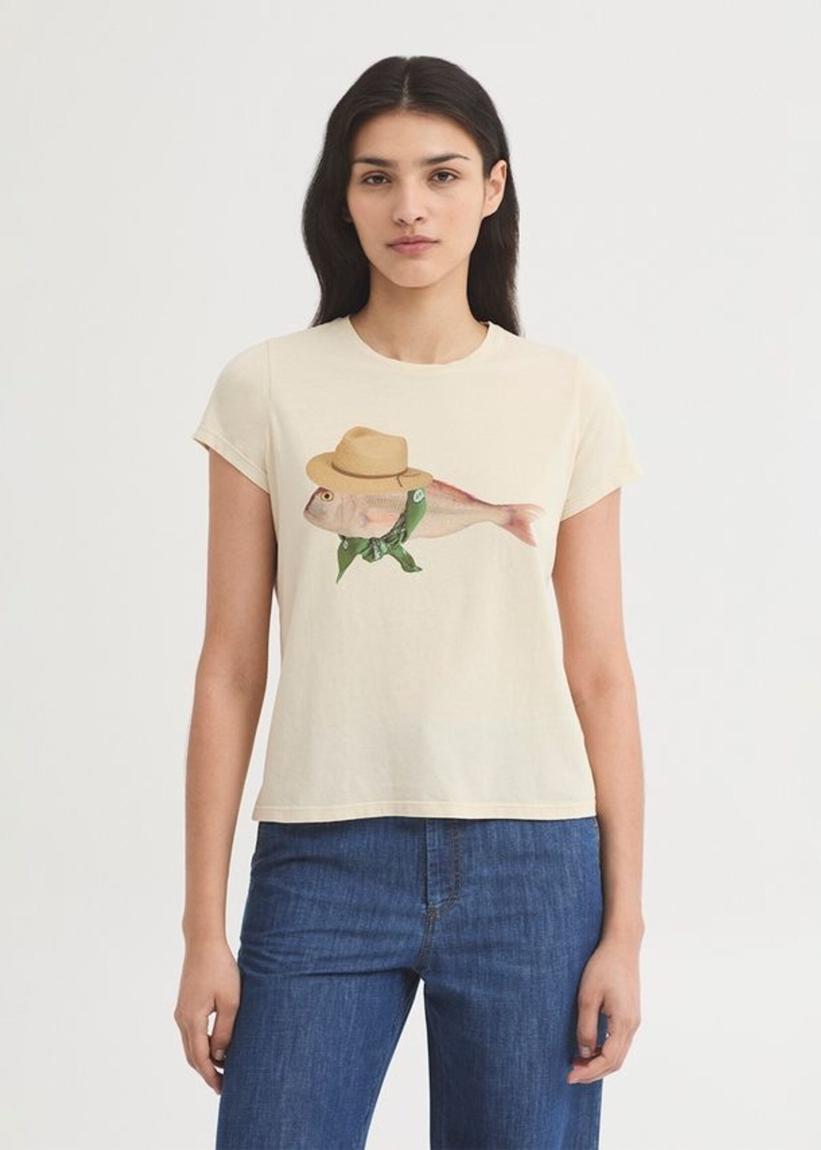 NICE THINGS NICE THINGS BANDA FISH COTTON T SHIRT ECRU