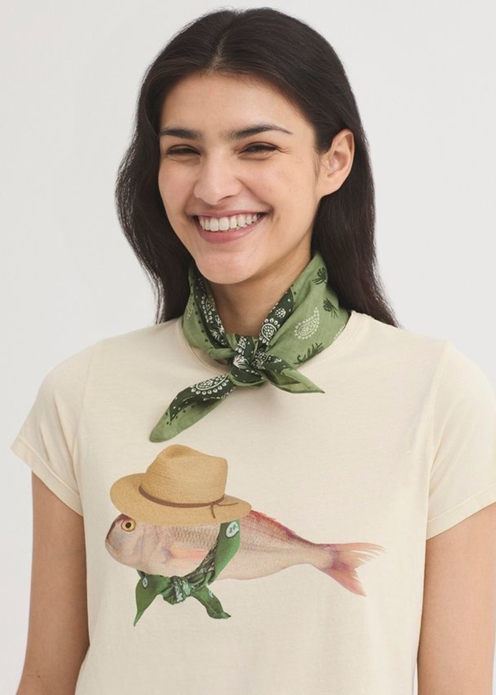 NICE THINGS NICE THINGS BANDA FISH COTTON T SHIRT ECRU