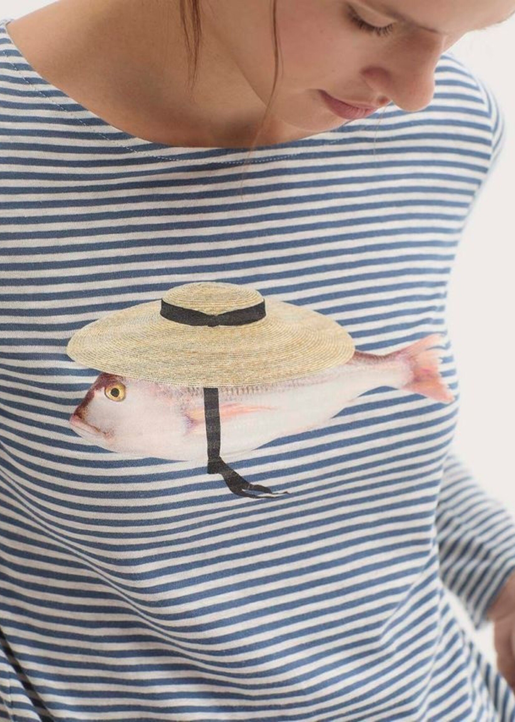 NICE THINGS NICE THINGS STRIPE PROVENCAL FISH T SHIRT NAVY