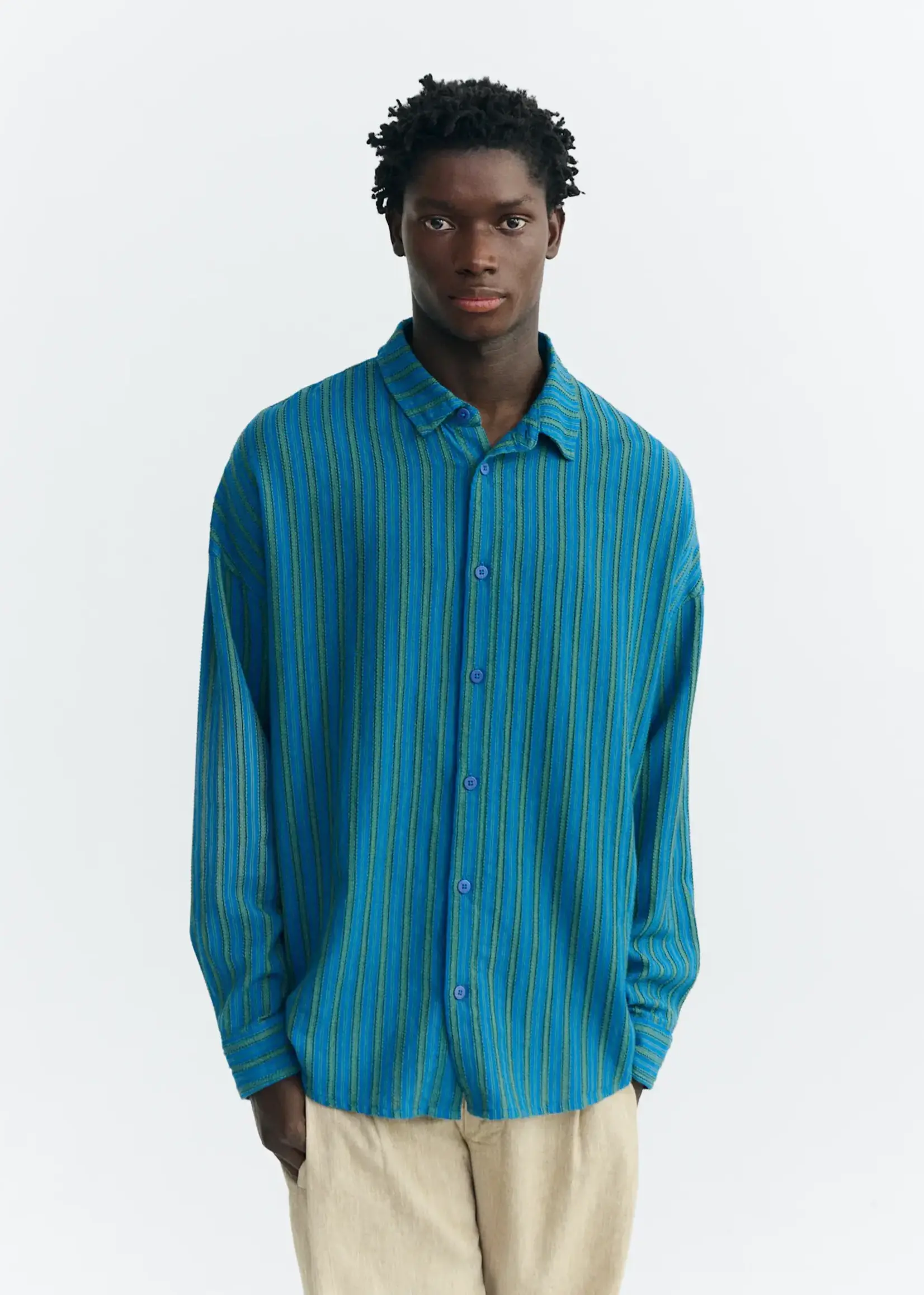 THINKING MU THINKING MU WINDSOR STRIPES HARU SHIRT LIGHT BLUE