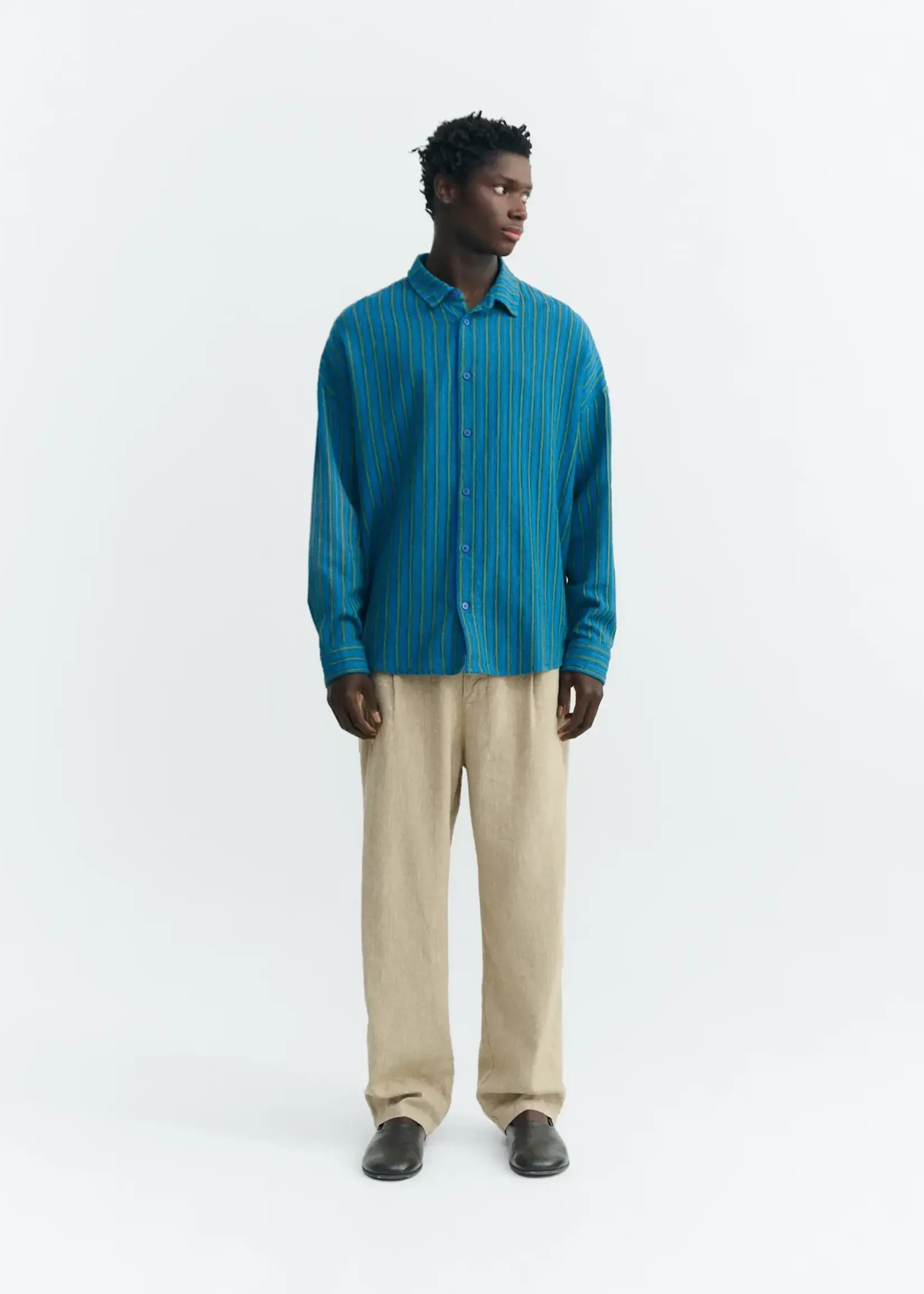 THINKING MU THINKING MU WINDSOR STRIPES HARU SHIRT LIGHT BLUE