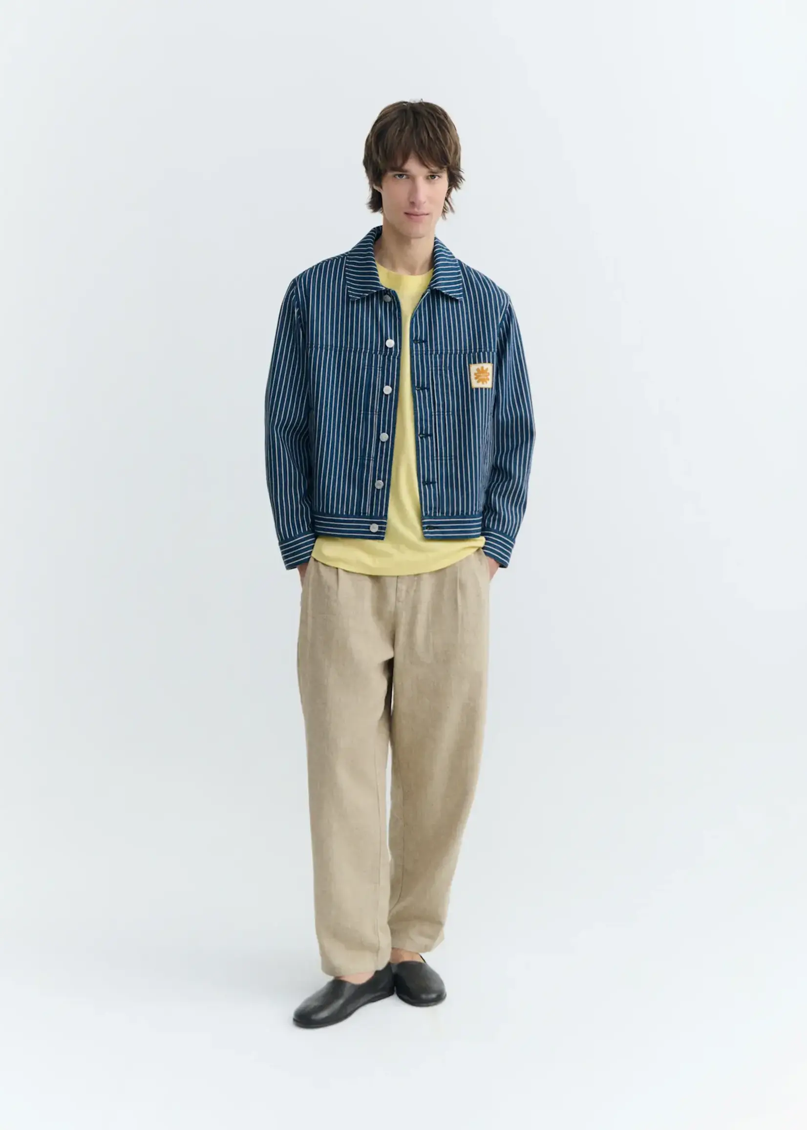 THINKING MU THINKING MU RAILWAY STRIPES BRUNO JACKET NAVY