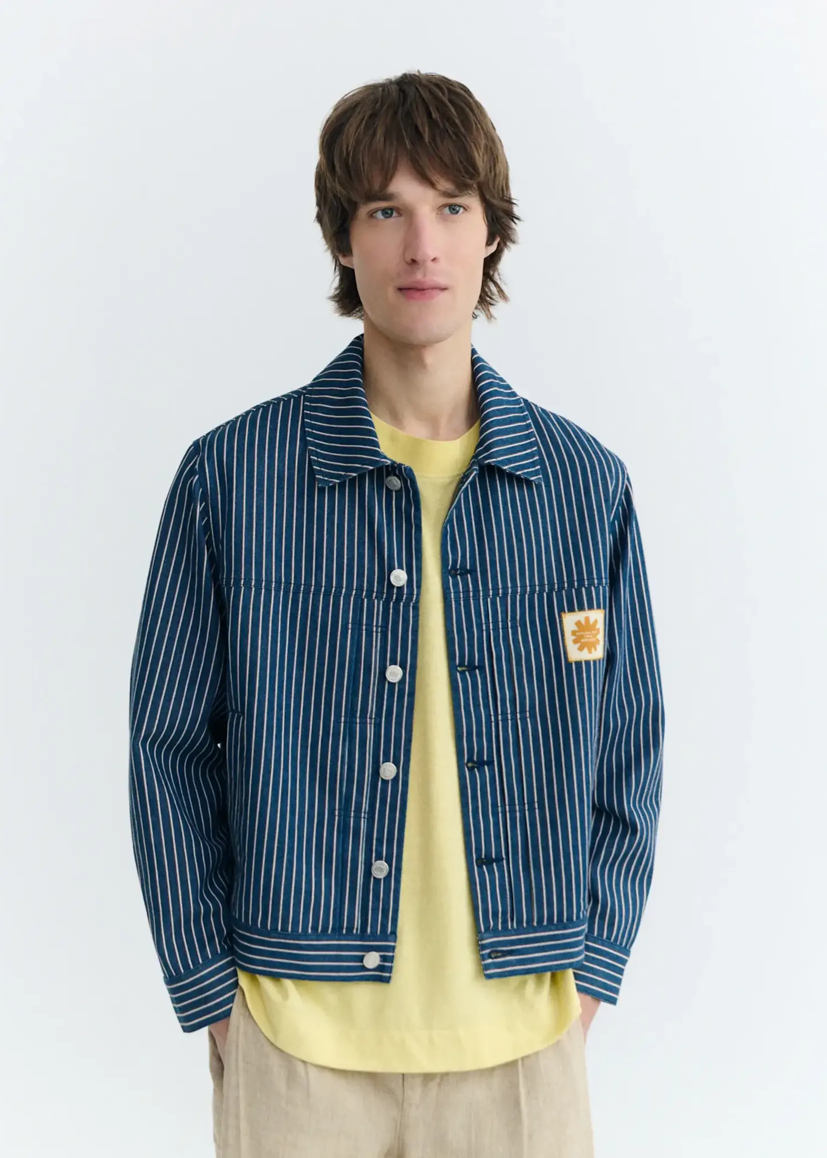 THINKING MU THINKING MU RAILWAY STRIPES BRUNO JACKET NAVY