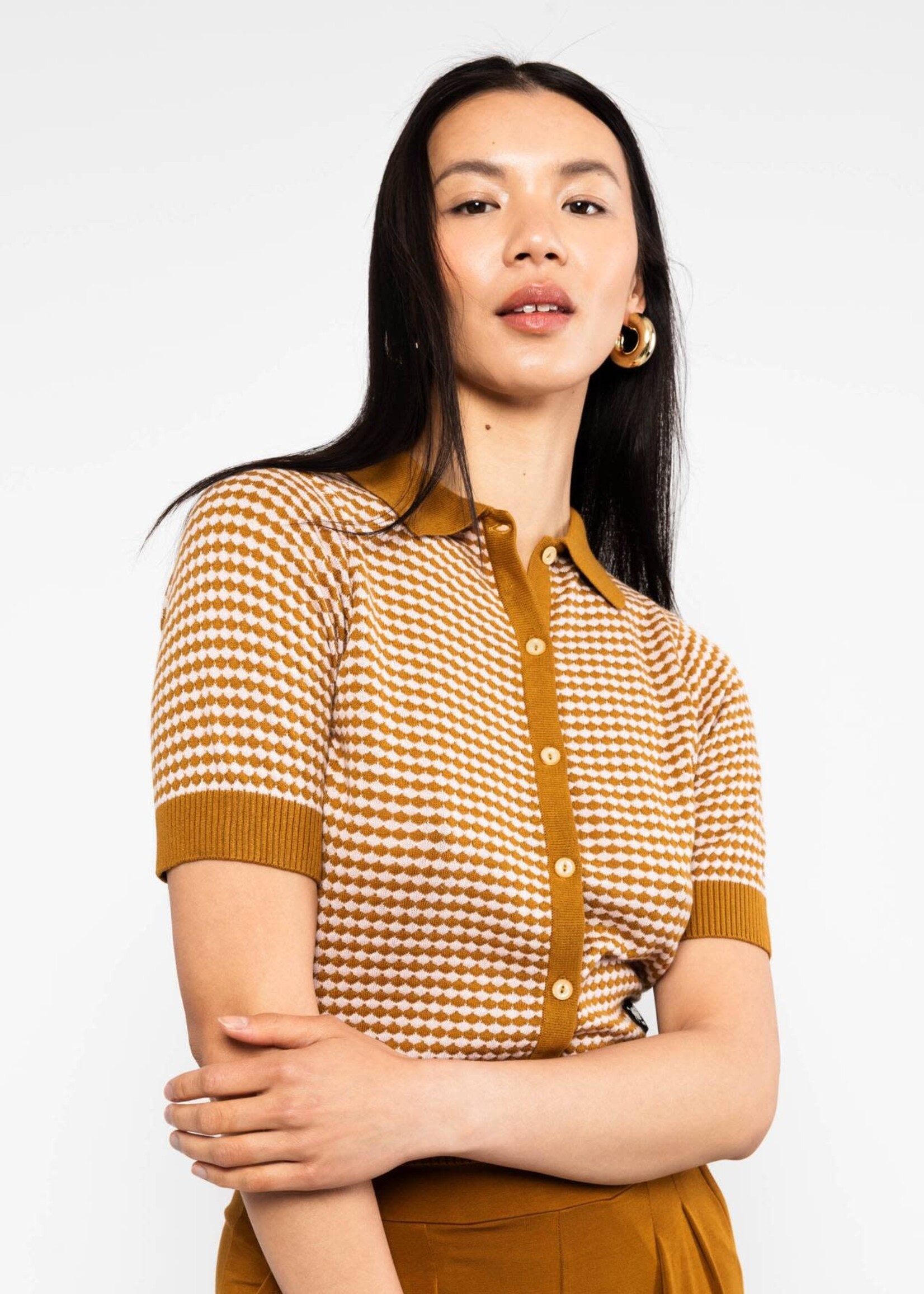 BLUTSGESCHWISTER BLUTSGESCHWISTER PETITE POLOETTE MIXED DOTS ROSE BROWN