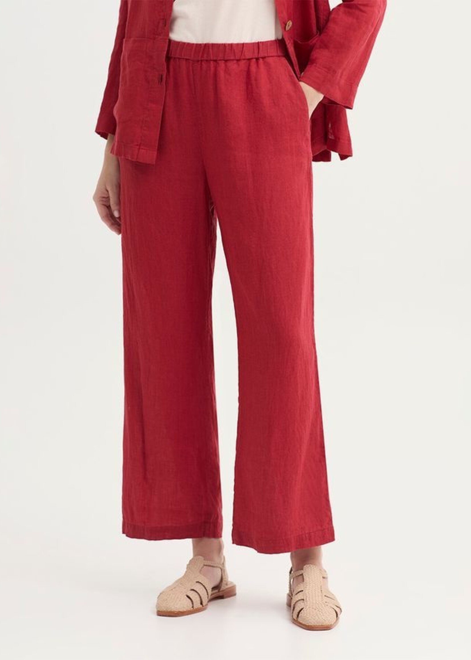 NICE THINGS NICE THINGS TROUSER ELASTIC WAIST 100% LINEN RED