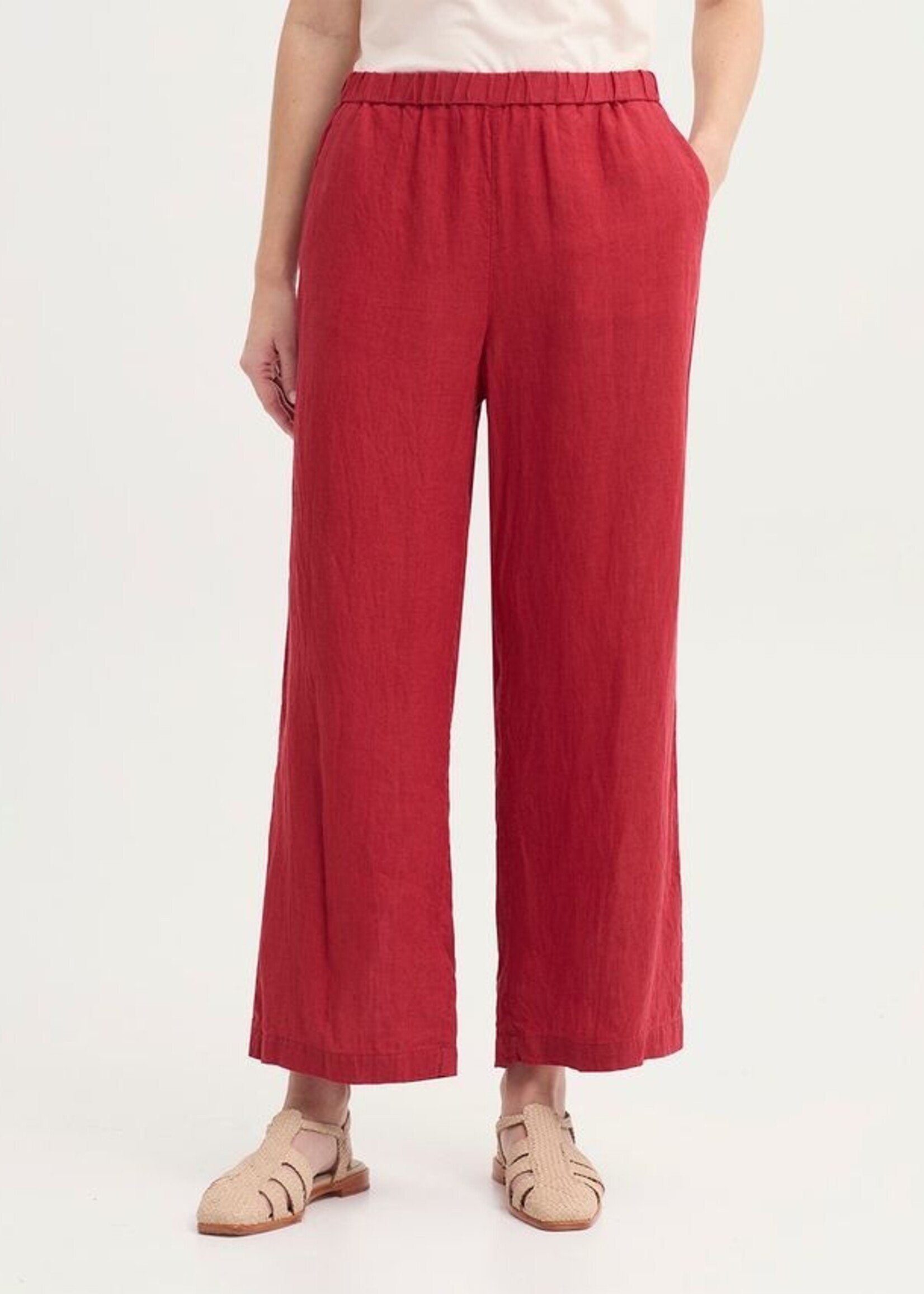 NICE THINGS NICE THINGS TROUSER ELASTIC WAIST 100% LINEN RED