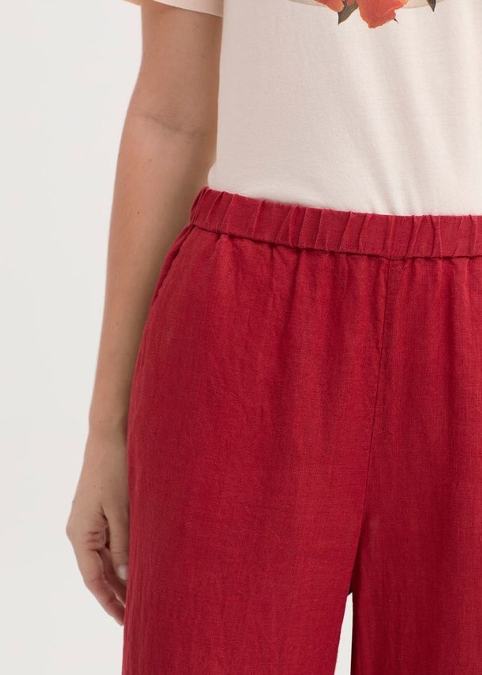 NICE THINGS NICE THINGS TROUSER ELASTIC WAIST 100% LINEN RED