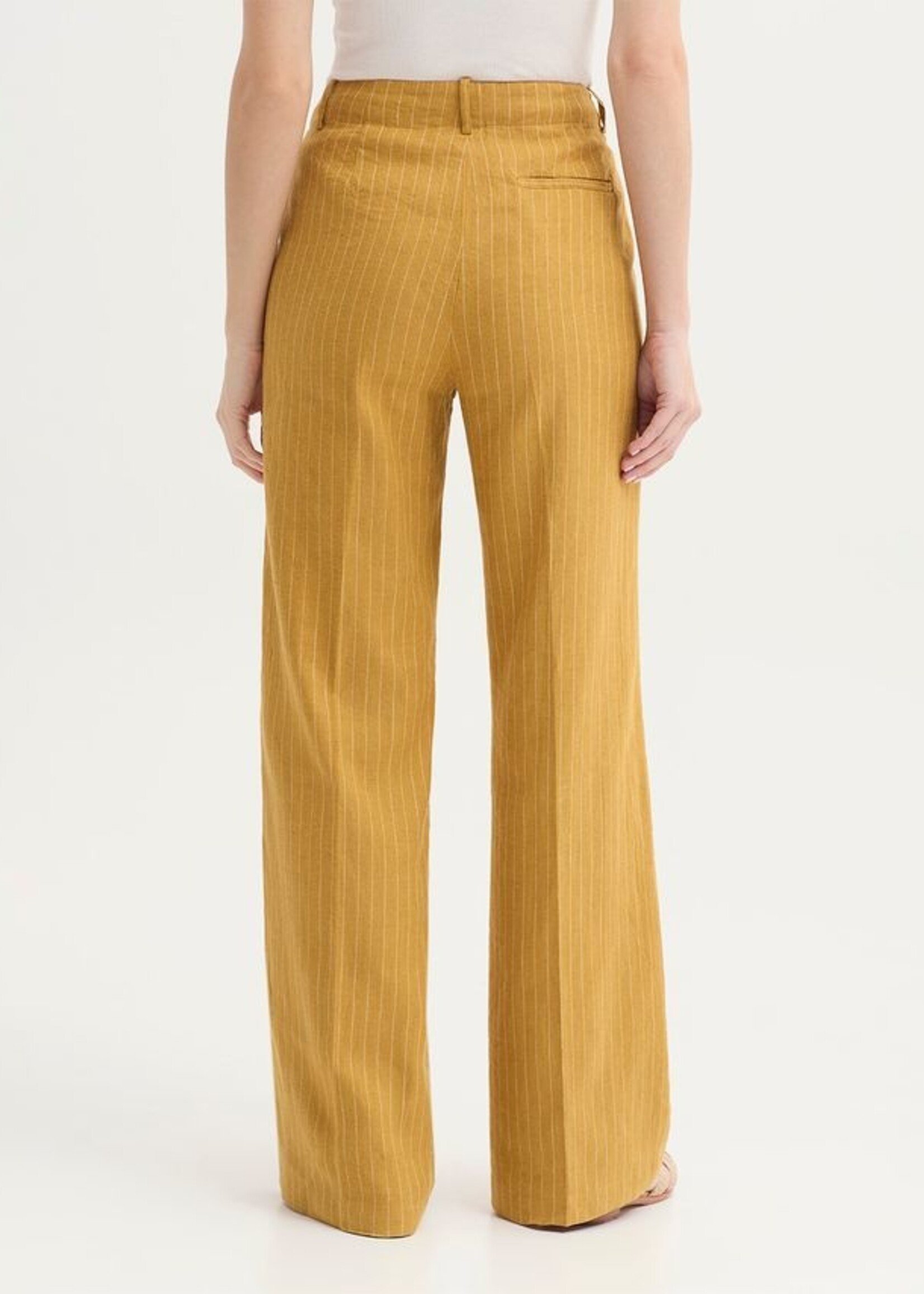 NICE THINGS NICE THINGS LINEN COTTON PINE STRIPE TROUSER DARK YELLOW