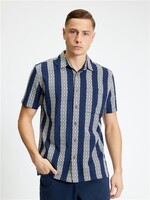 BEN SHERMAN BEN SHERMAN BLOCK GEO JACQUARD STRIPE SS SHIRT TWILIGHT DENIM