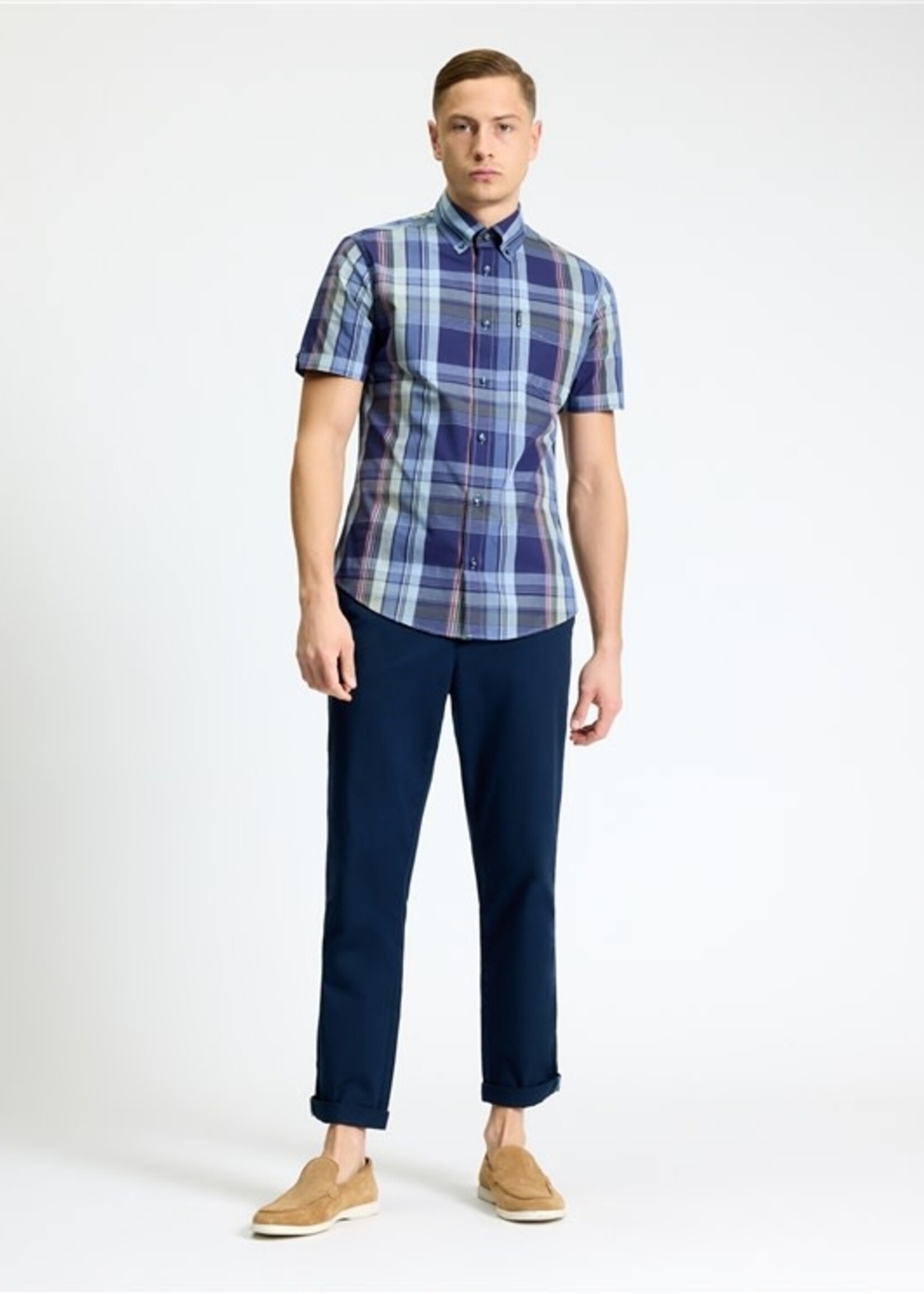 BEN SHERMAN BEN SHERMAN SS SHIRT CHECK PINK BLUE