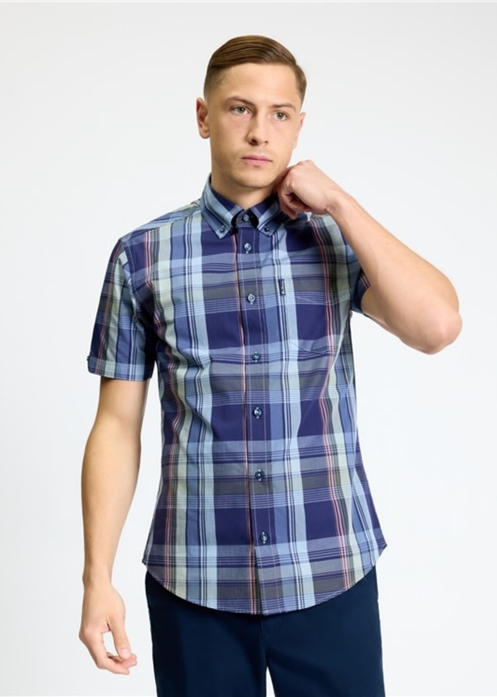 BEN SHERMAN BEN SHERMAN SS SHIRT CHECK PINK BLUE