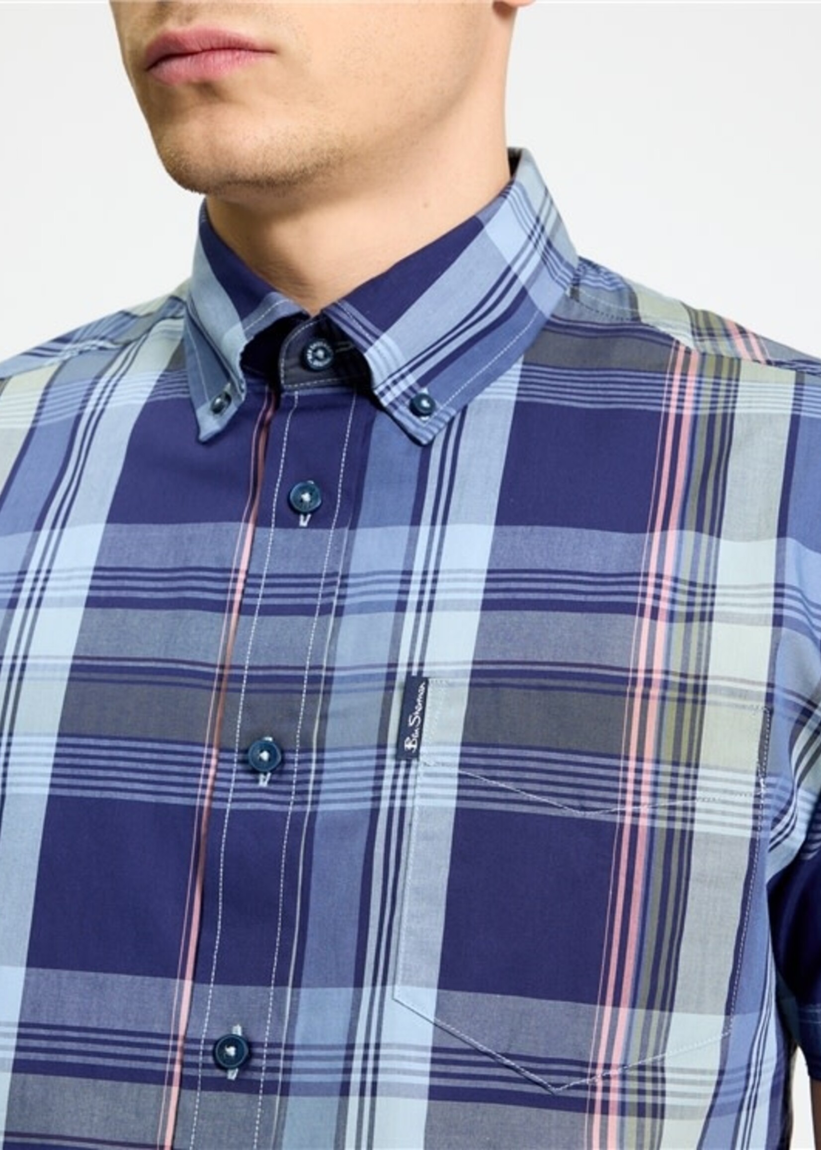 BEN SHERMAN BEN SHERMAN SS SHIRT CHECK PINK BLUE