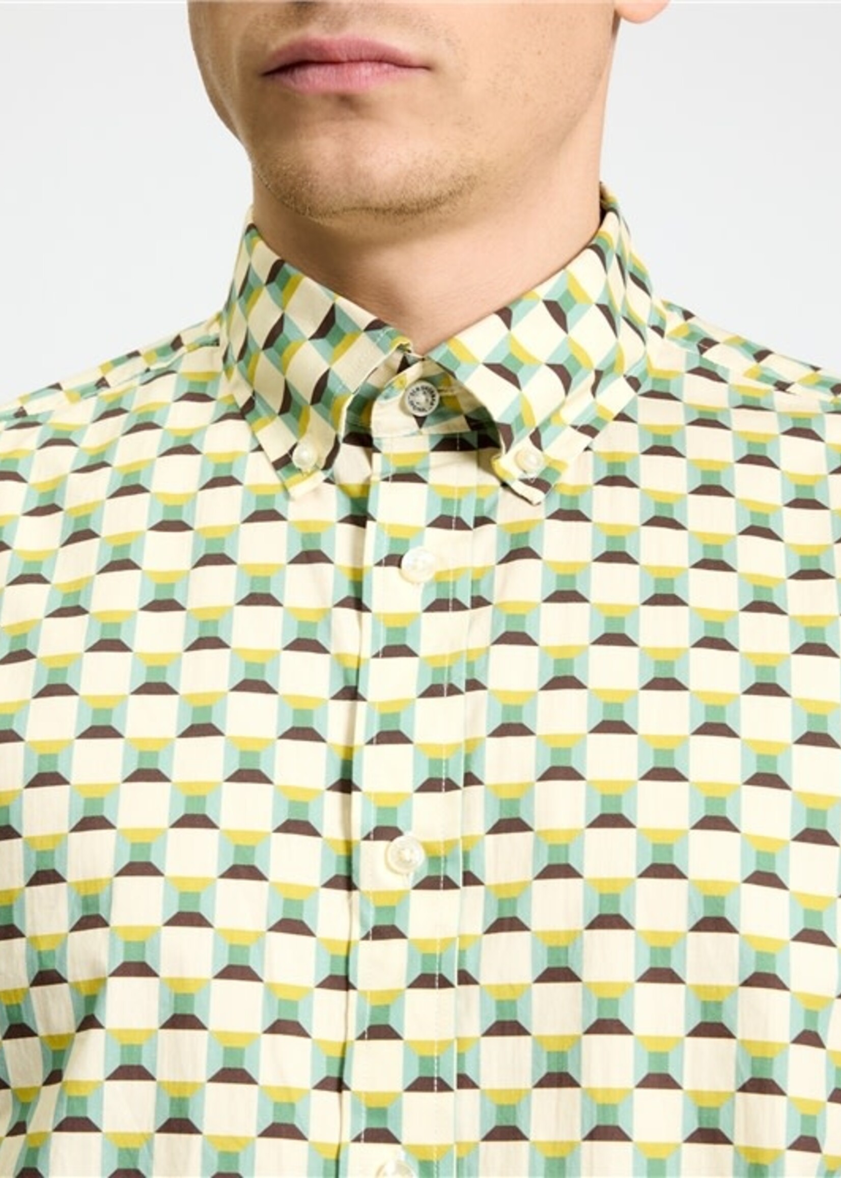 BEN SHERMAN BEN SHERMAN SS SHIRT RETRO GEO MULTI SAGE