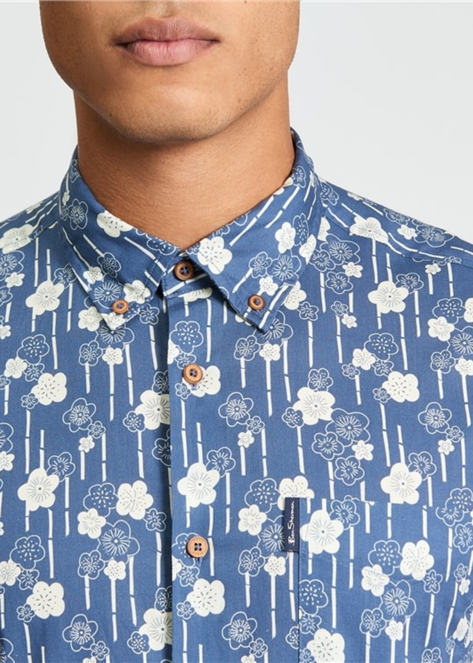 BEN SHERMAN BEN SHERMAN SS SHIRT FLORAL BAMBOO PRINT SHIRT INDIGO