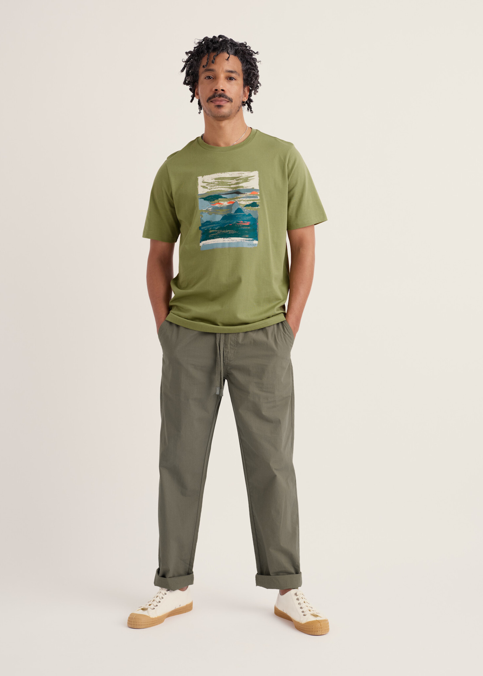 SEASALT CORNWALL SEASALT MEN’S MIDWATCH T SHIRT MULLION LANDSCAPE GRASSHOPPER