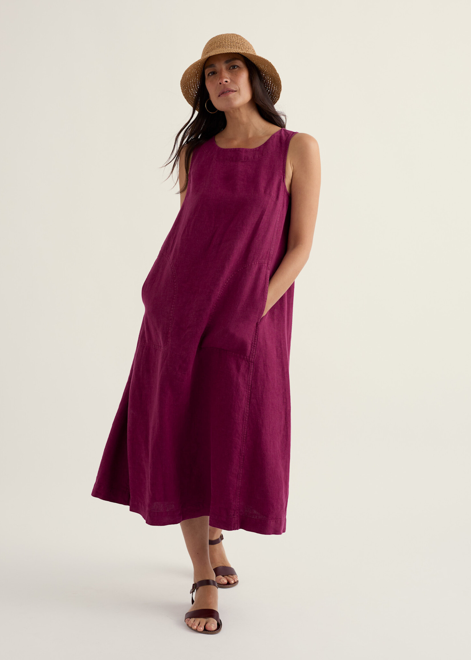 SEASALT CORNWALL SEASALT CRESTING WAVES LINEN DRESS DARK FREESIA