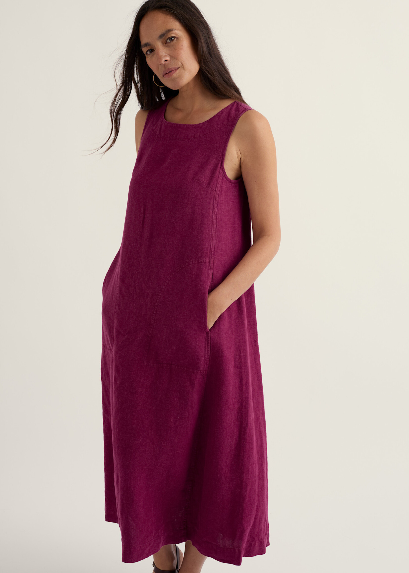 SEASALT CORNWALL SEASALT CRESTING WAVES LINEN DRESS DARK FREESIA