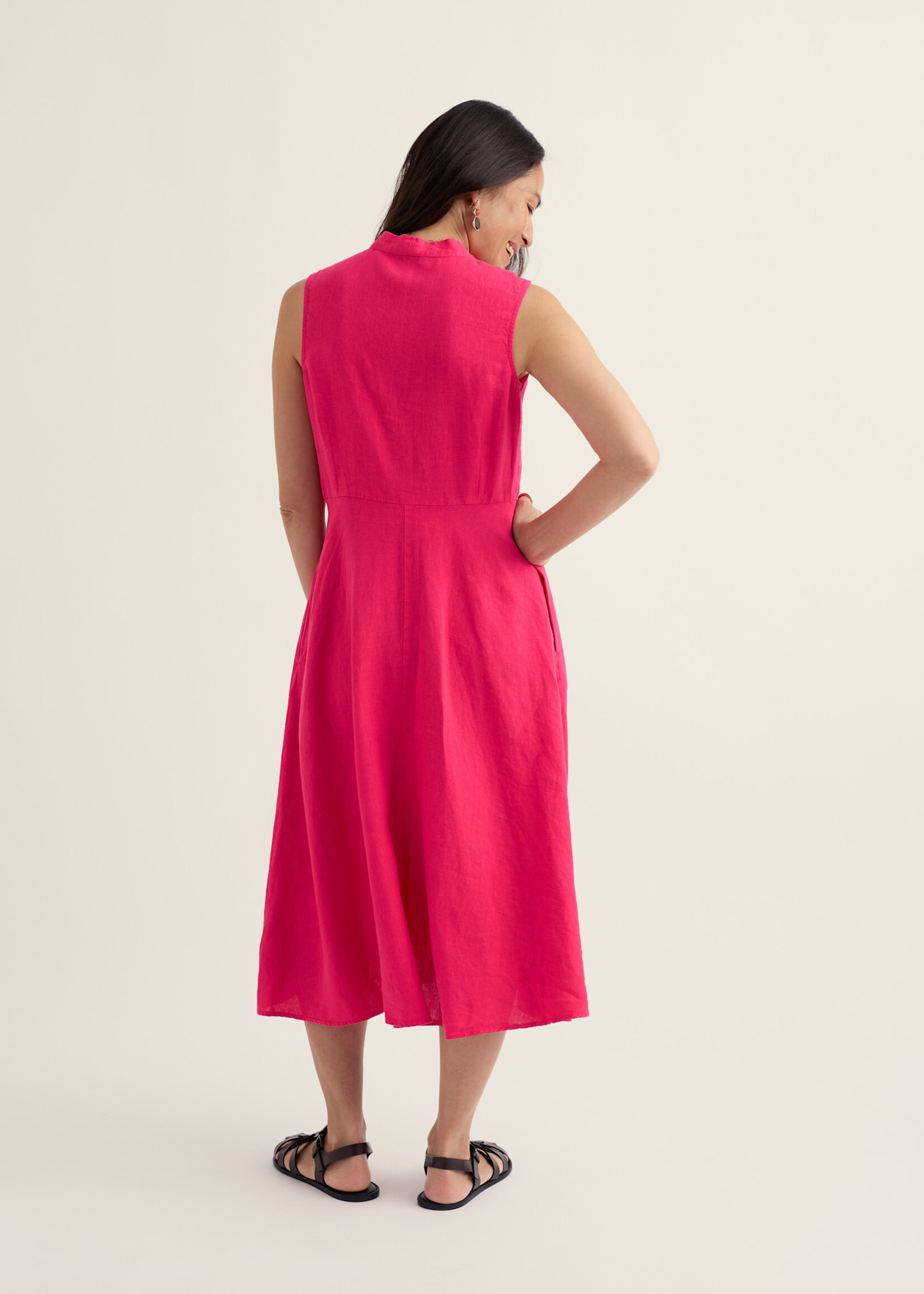 SEASALT CORNWALL SEASALT SLEEVELESS CARVED WOOD LINEN DRESS BRIGHT RADISH