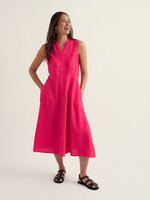 SEASALT CORNWALL SEASALT SLEEVELESS CARVED WOOD LINEN DRESS BRIGHT RADISH