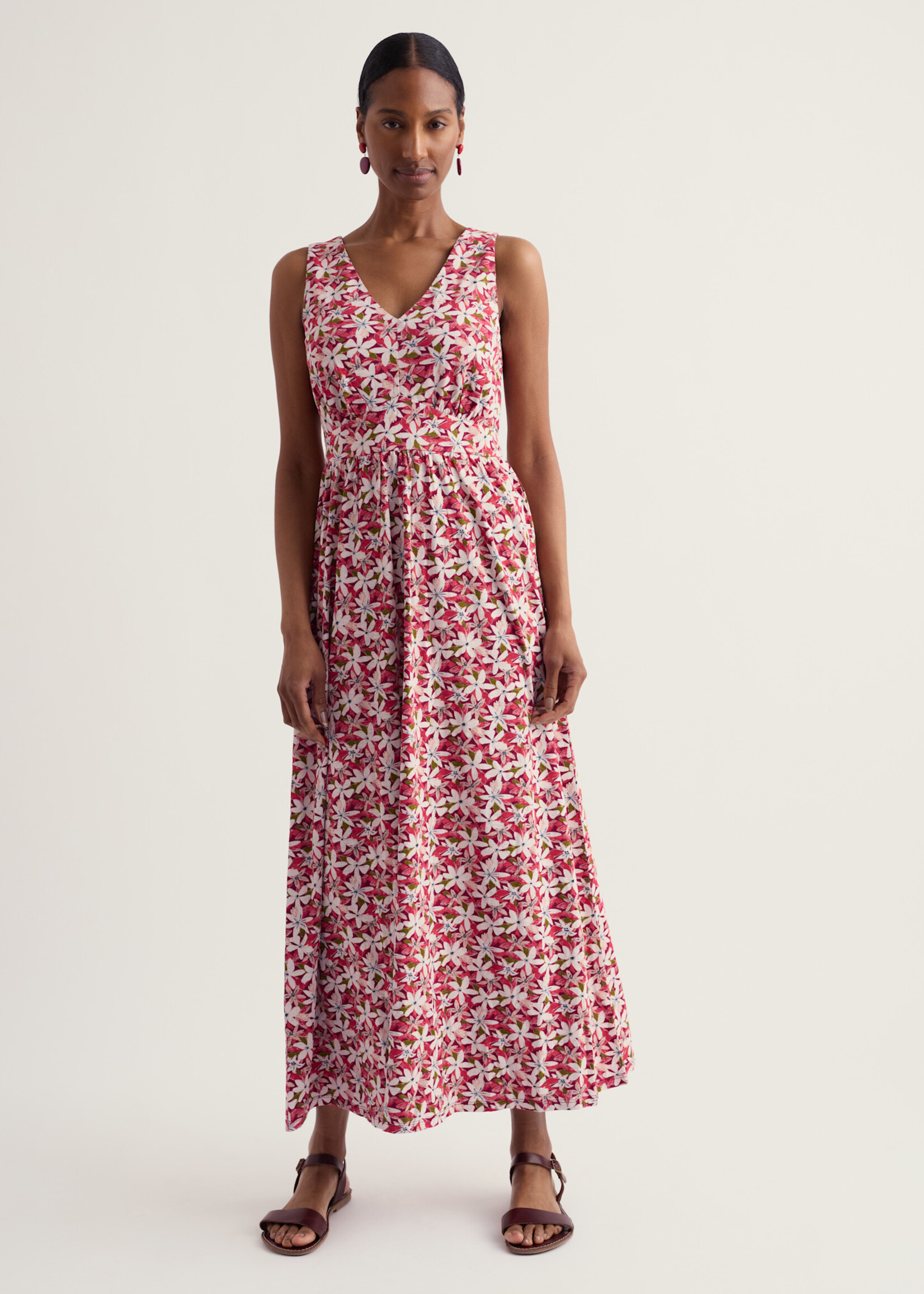SEASALT CORNWALL SEASALT POLMANTER DRESS TROPIC FLOWER DARK FRESIA