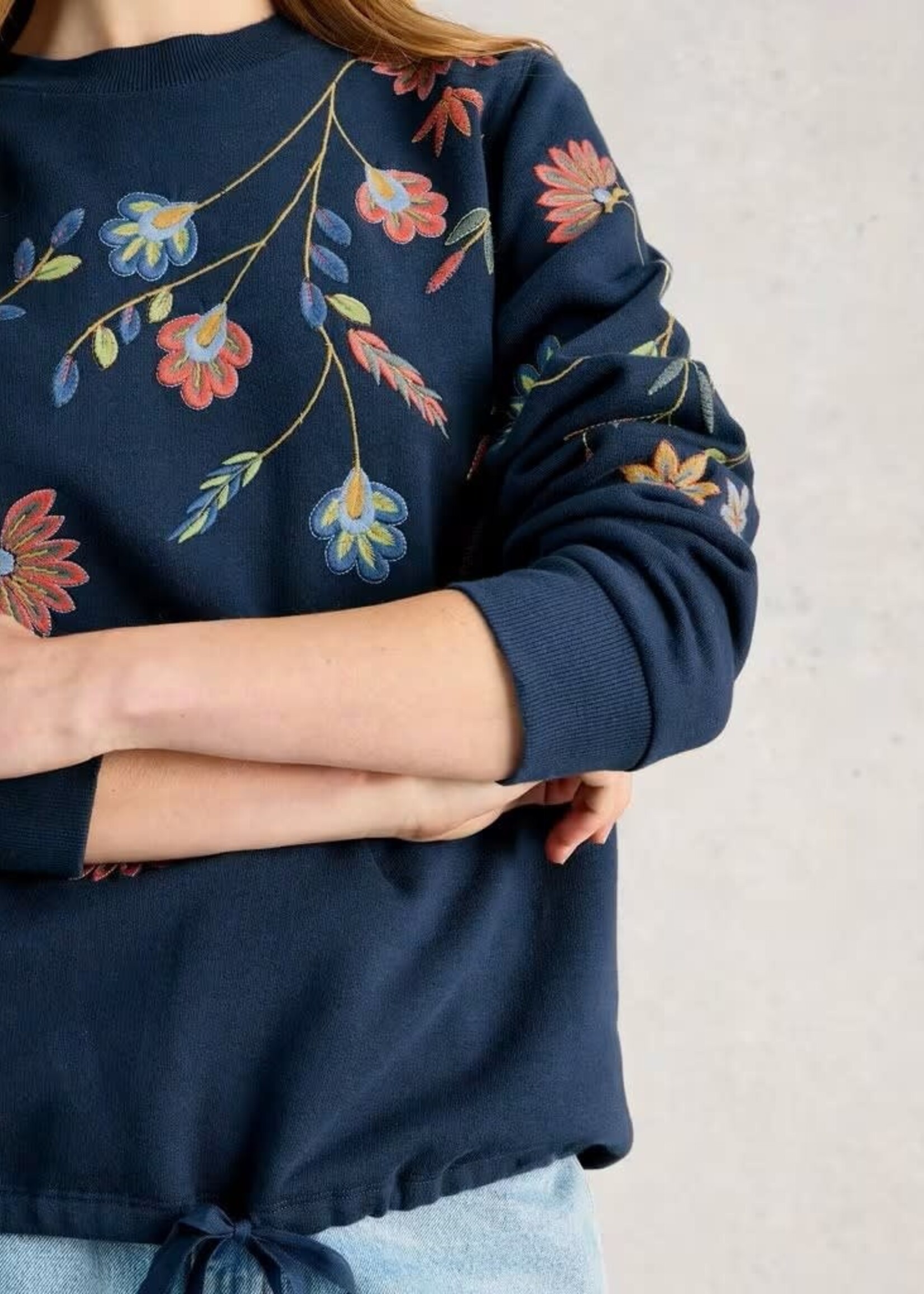 WHITE STUFF WHITE STUFF FLORAL EMBROIDERED SWEAT NAVY MULTI