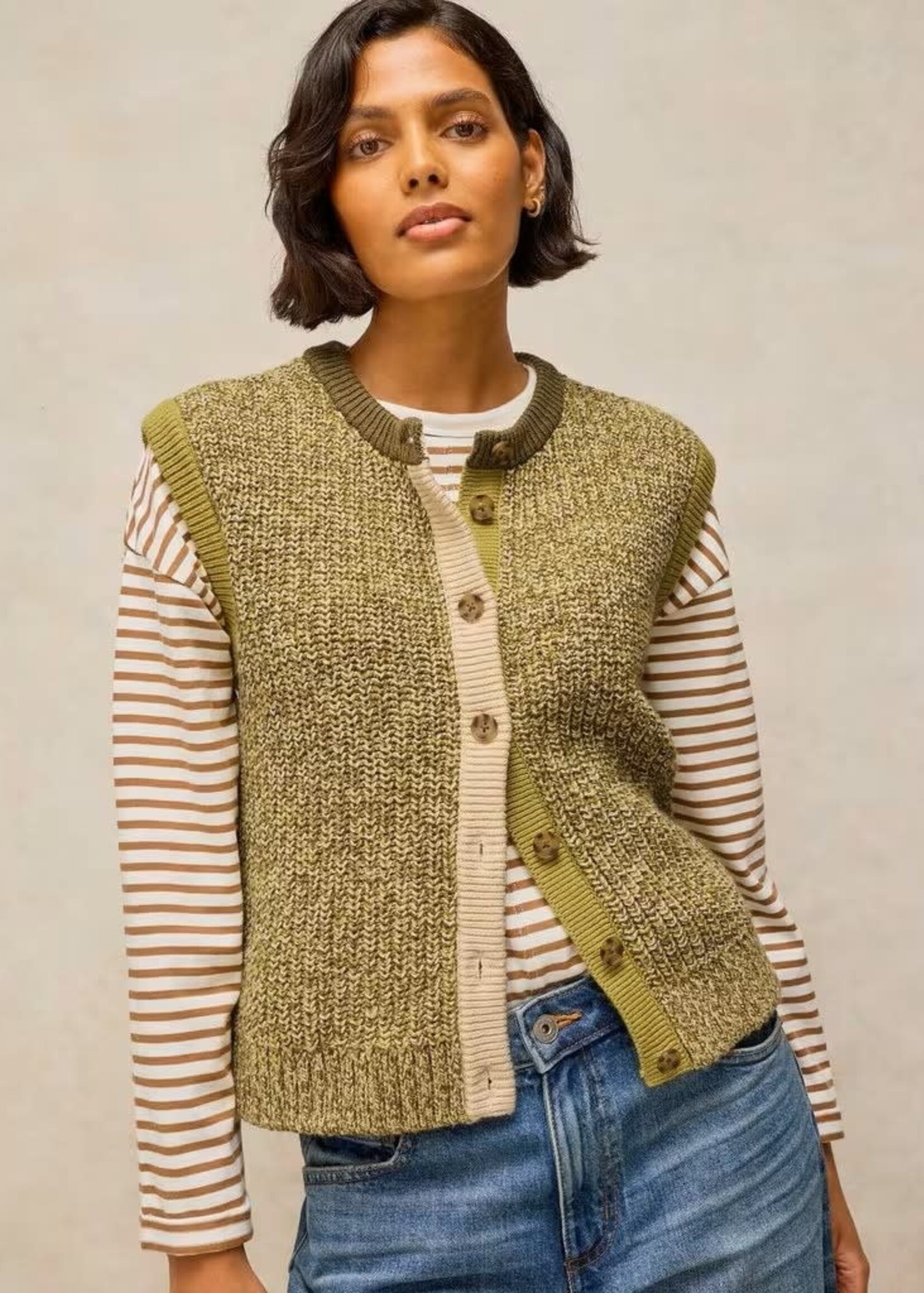 WHITE STUFF WHITE STUFF TWIST BUTTON TANK GREEN MULTI
