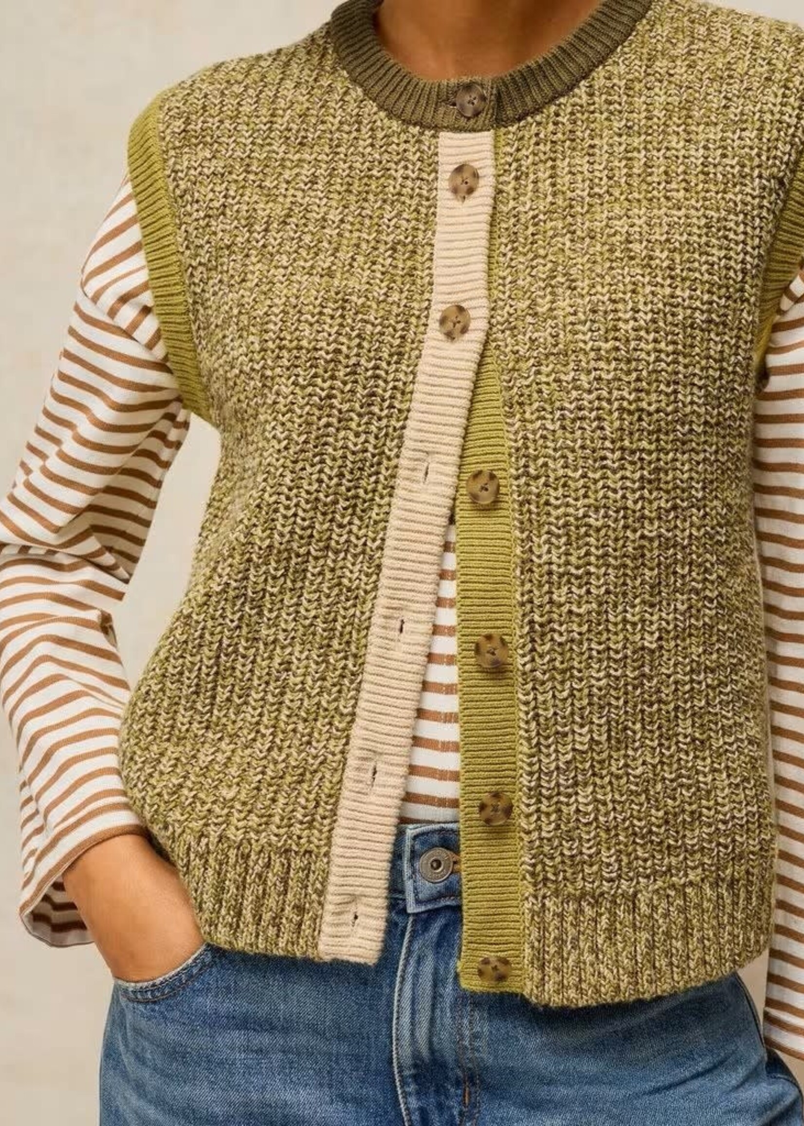 WHITE STUFF WHITE STUFF TWIST BUTTON TANK GREEN MULTI