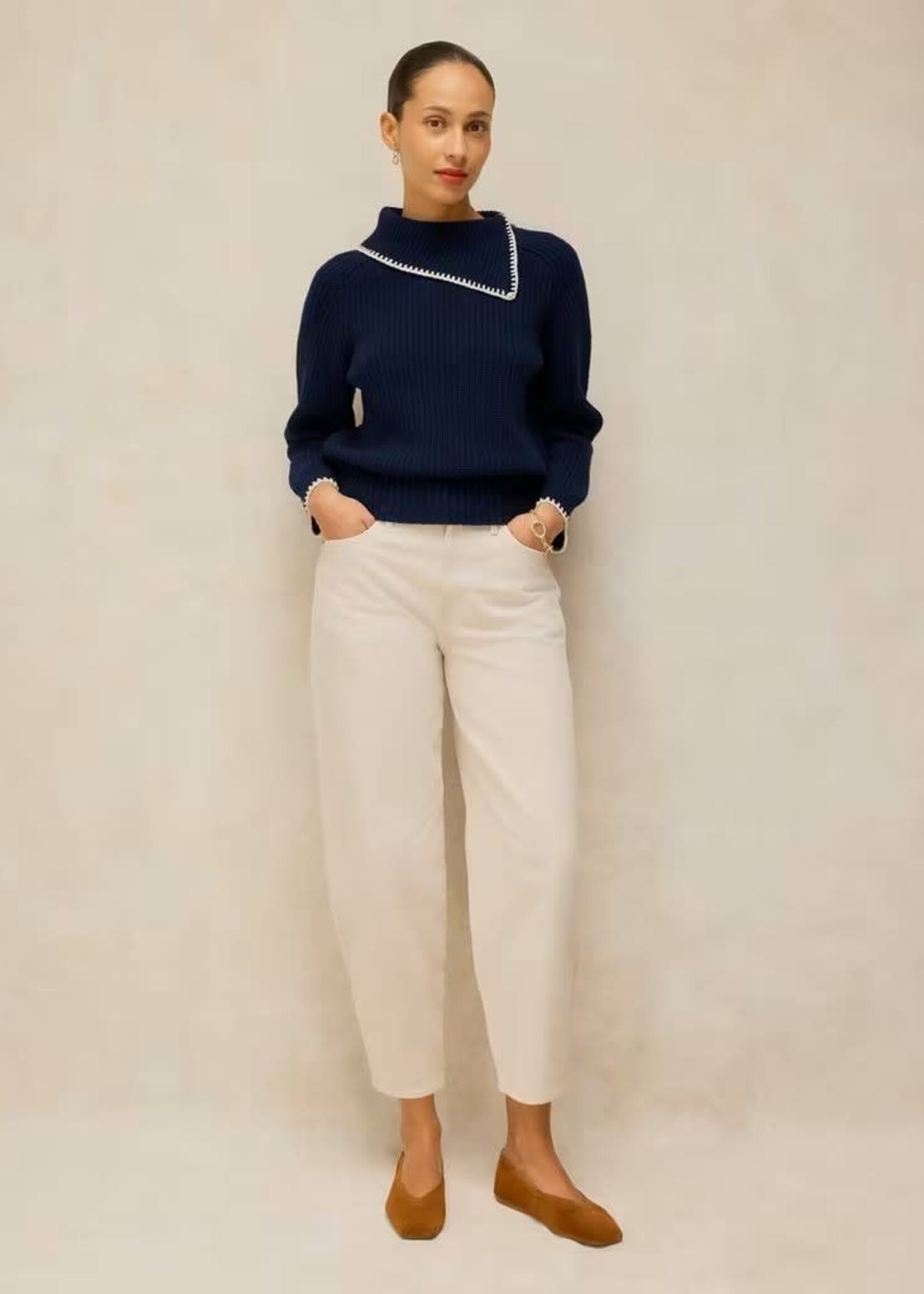 WHITE STUFF WHITE STUFF WHIP STITCHCOLAR JUMPER DARK NAVY