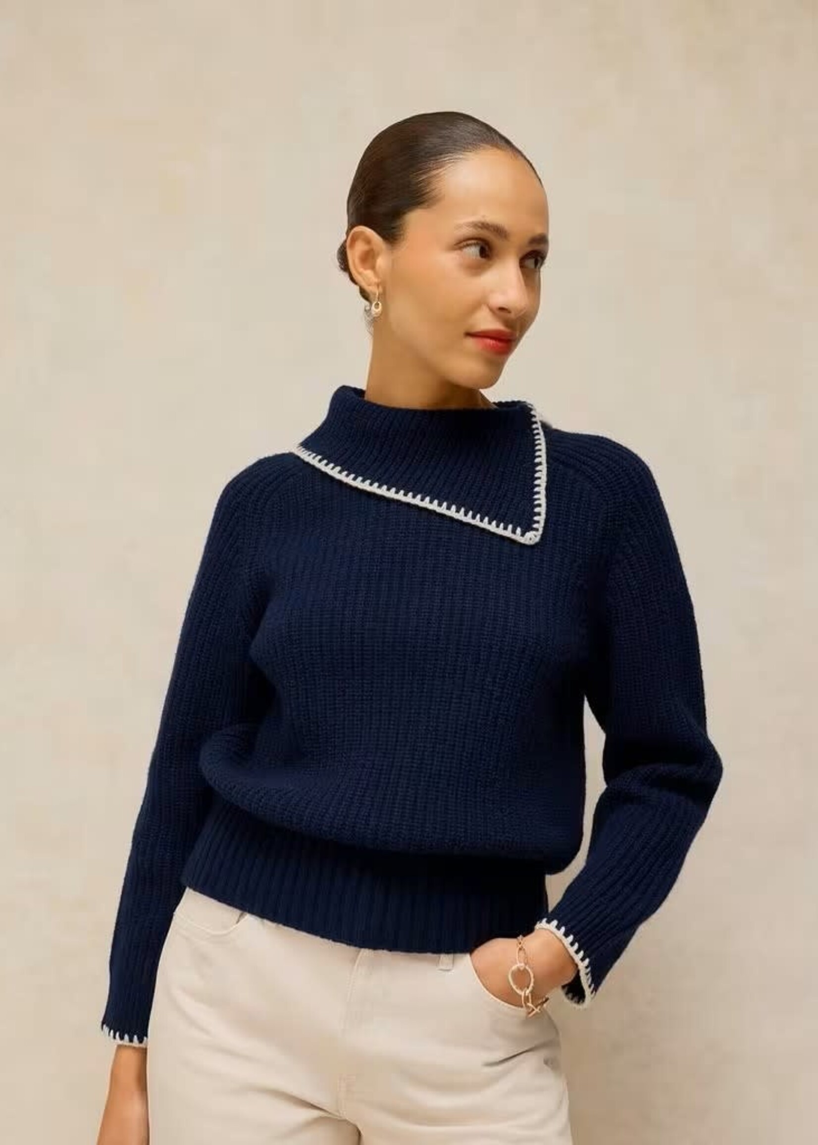 WHITE STUFF WHITE STUFF WHIP STITCHCOLAR JUMPER DARK NAVY