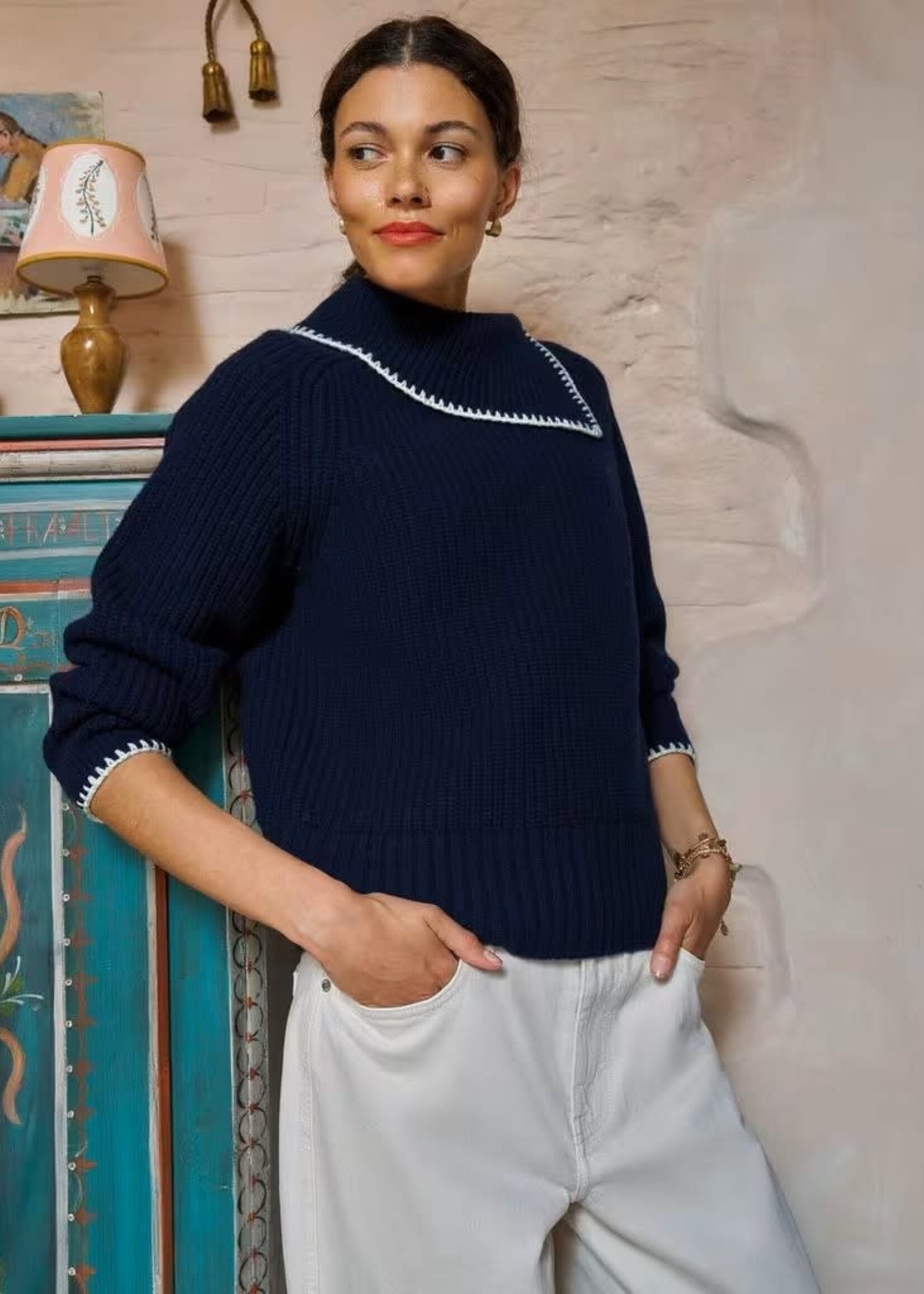 WHITE STUFF WHITE STUFF WHIP STITCHCOLAR JUMPER DARK NAVY