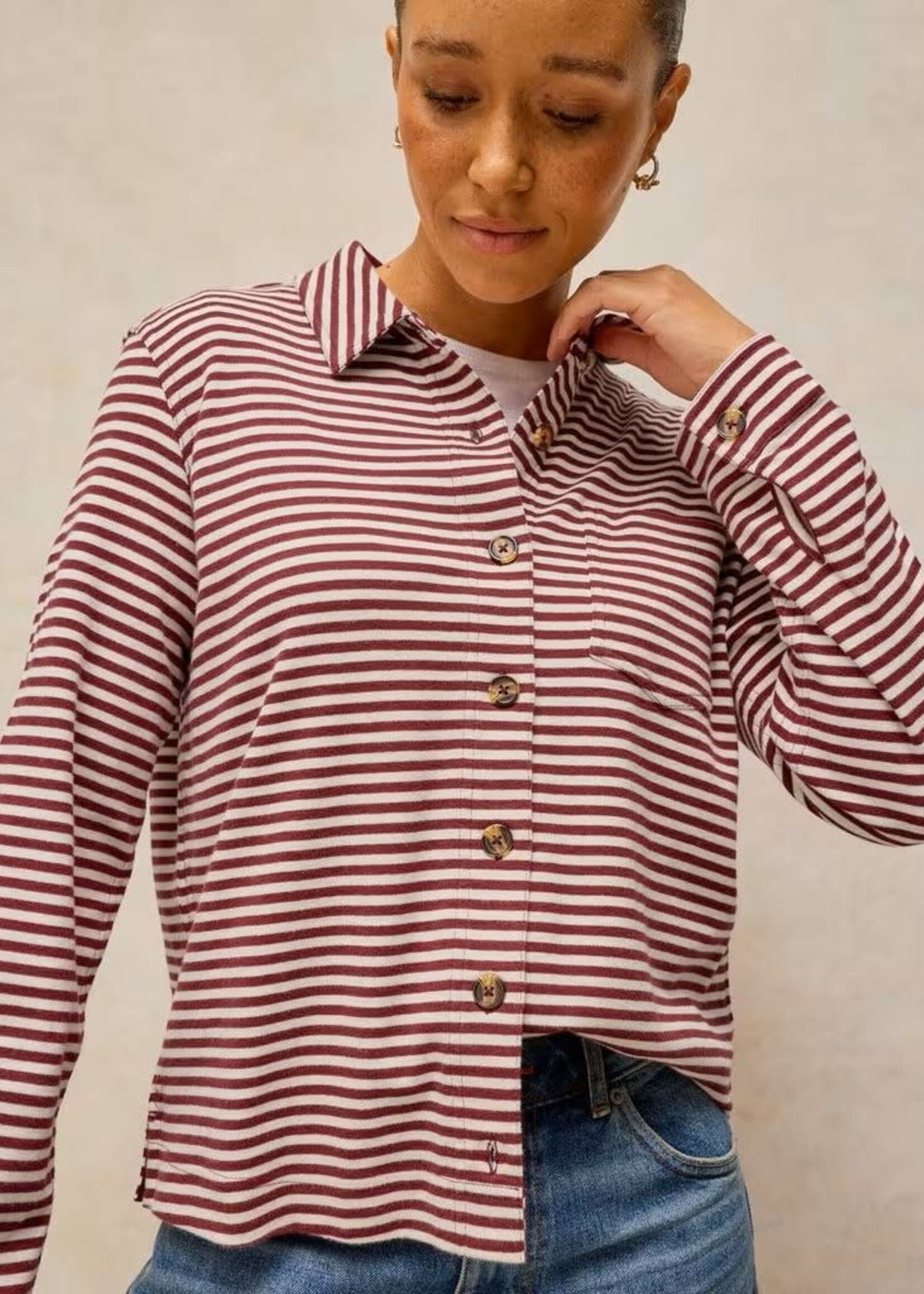 WHITE STUFF WHITE STUFF IMOGEN SHIRT PLUM MULTI STRIPE