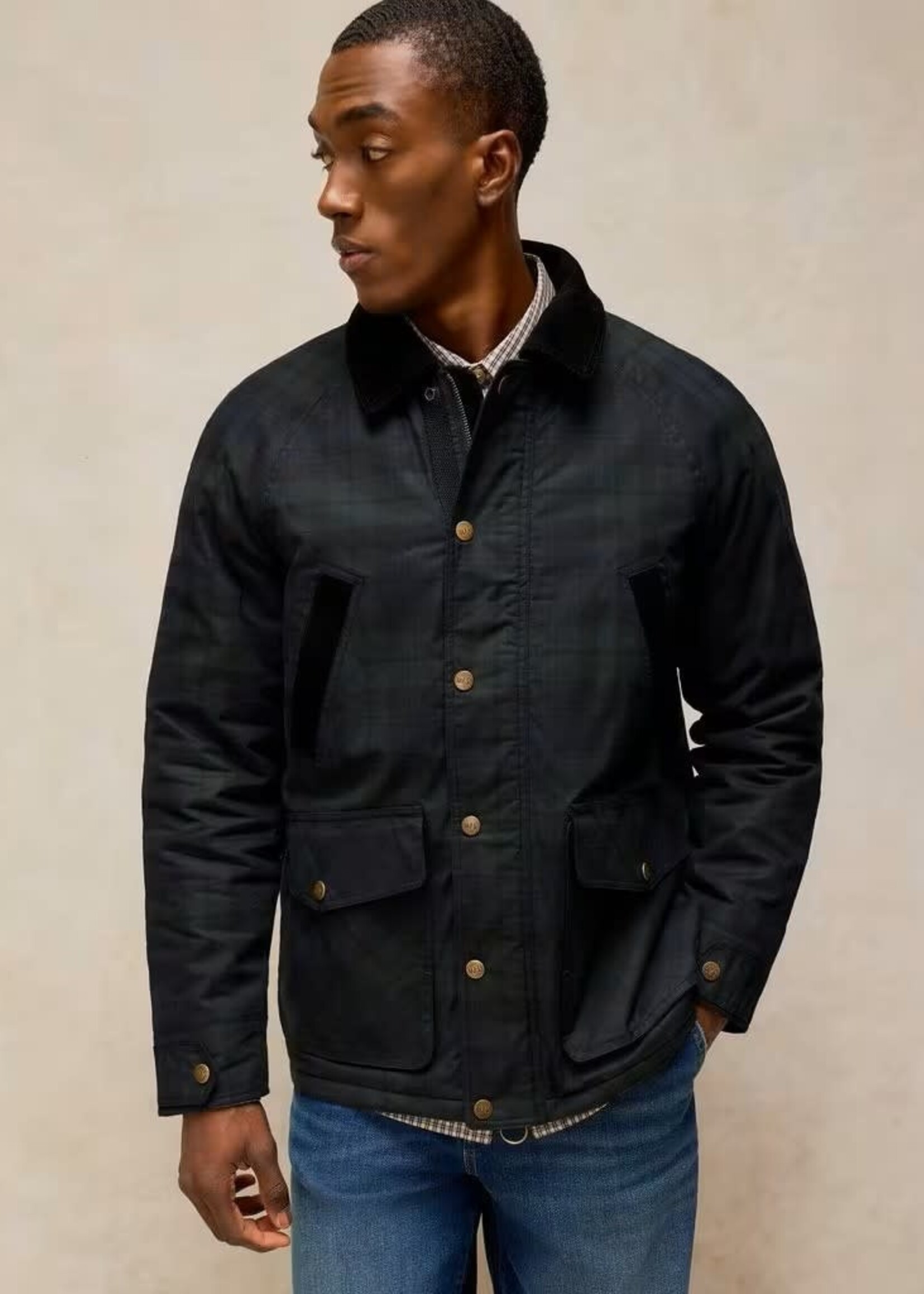 WHITE STUFF WHITE STUFF FILEY CHECK WAX JACKET NAVY MULTI
