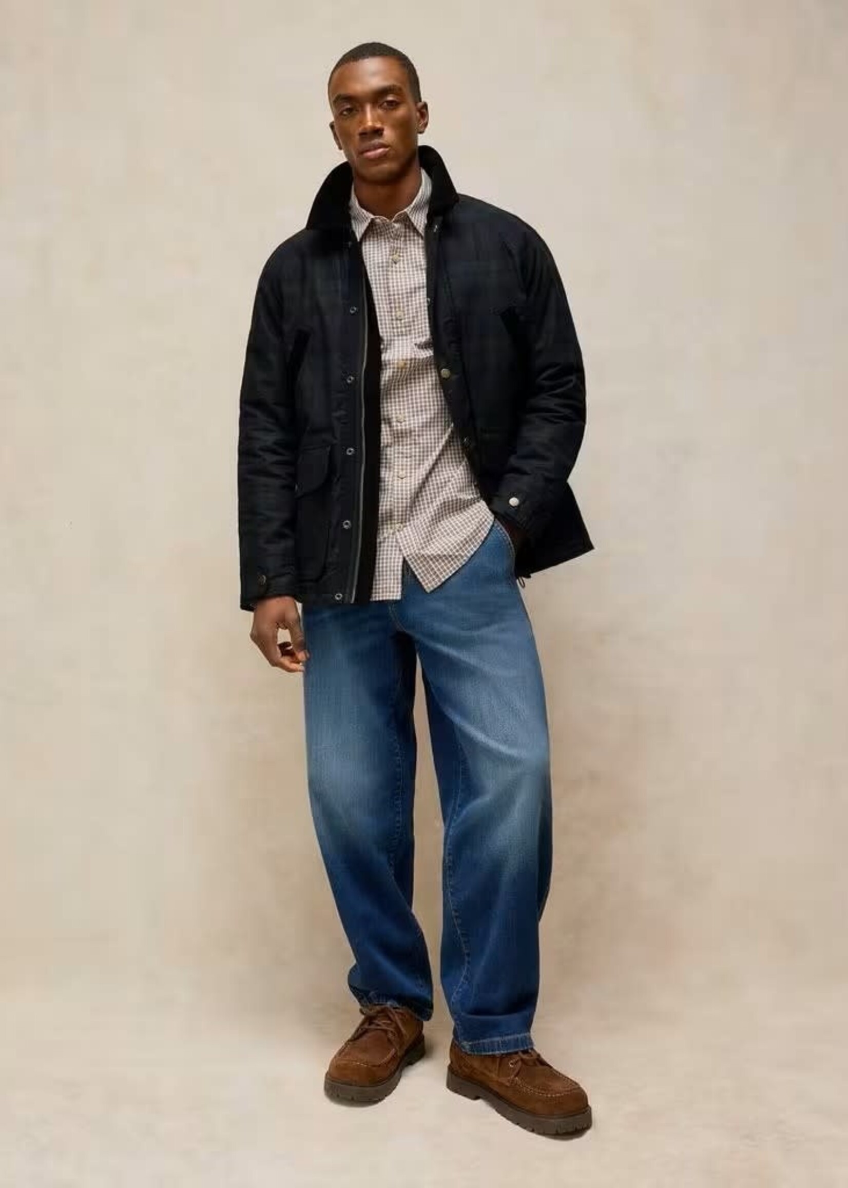 WHITE STUFF WHITE STUFF FILEY CHECK WAX JACKET NAVY MULTI