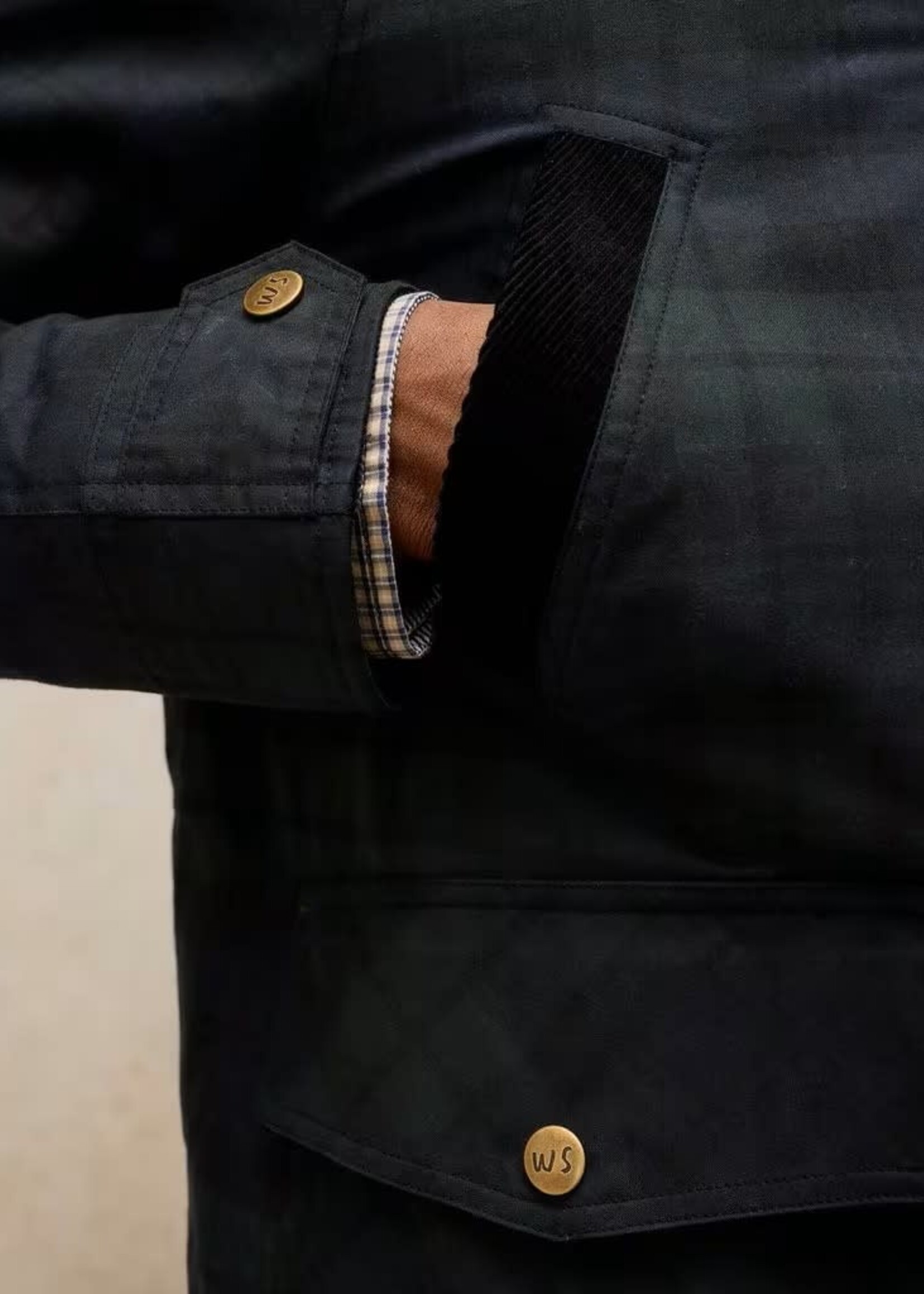 WHITE STUFF WHITE STUFF FILEY CHECK WAX JACKET NAVY MULTI